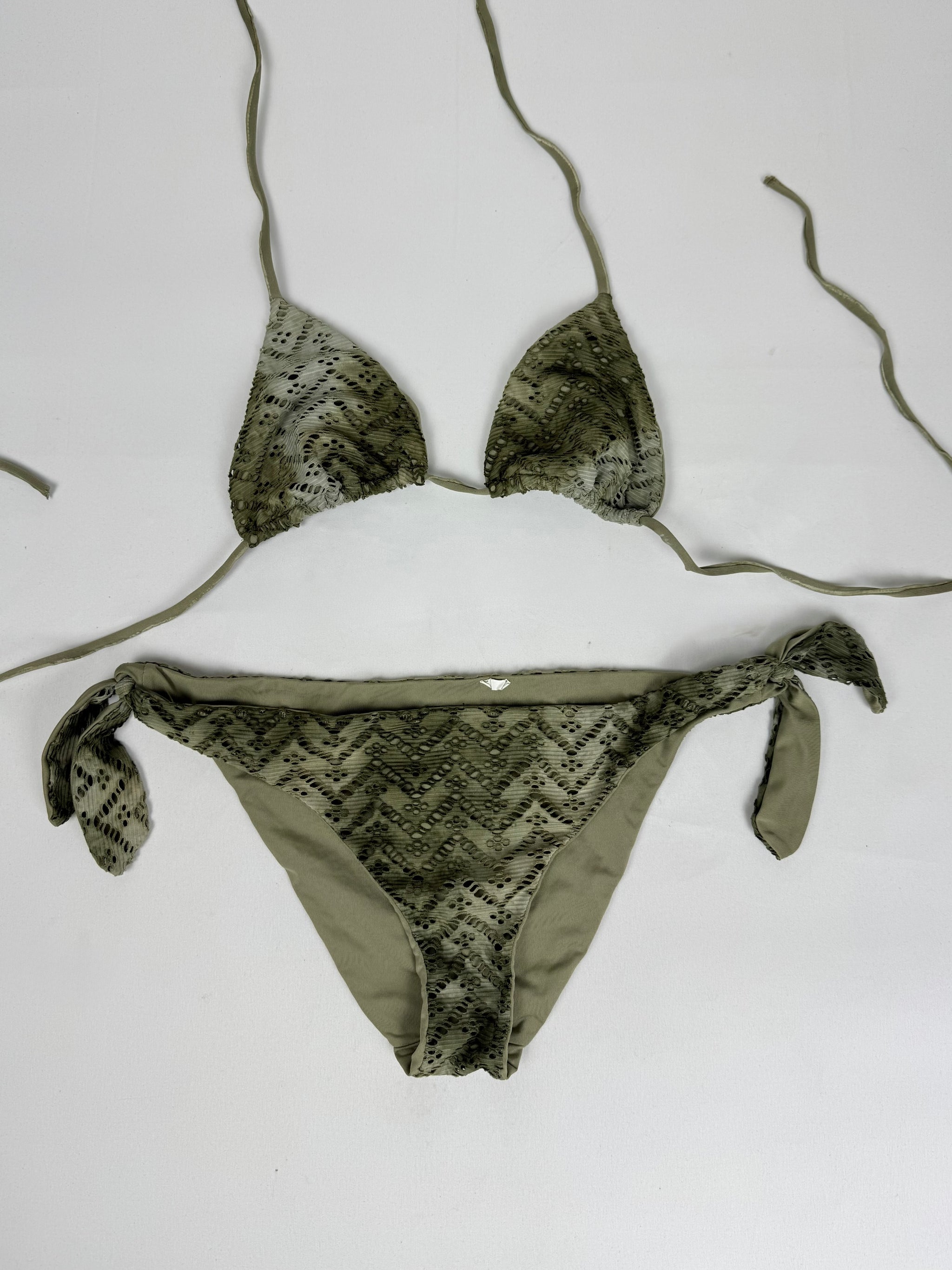 Khaki crochet low rise bikini set (L)