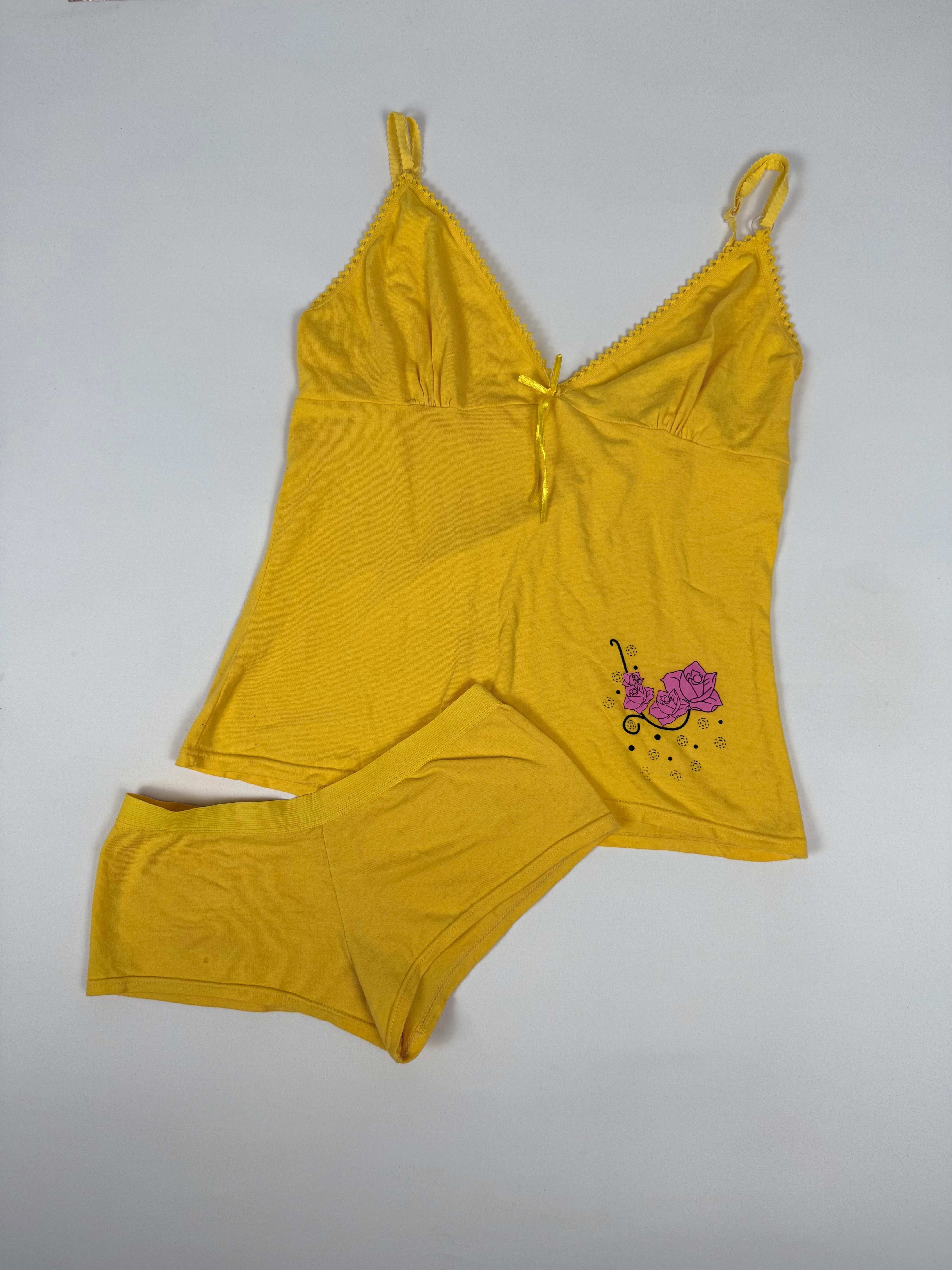 Yellow cotton top + shorty set (M)