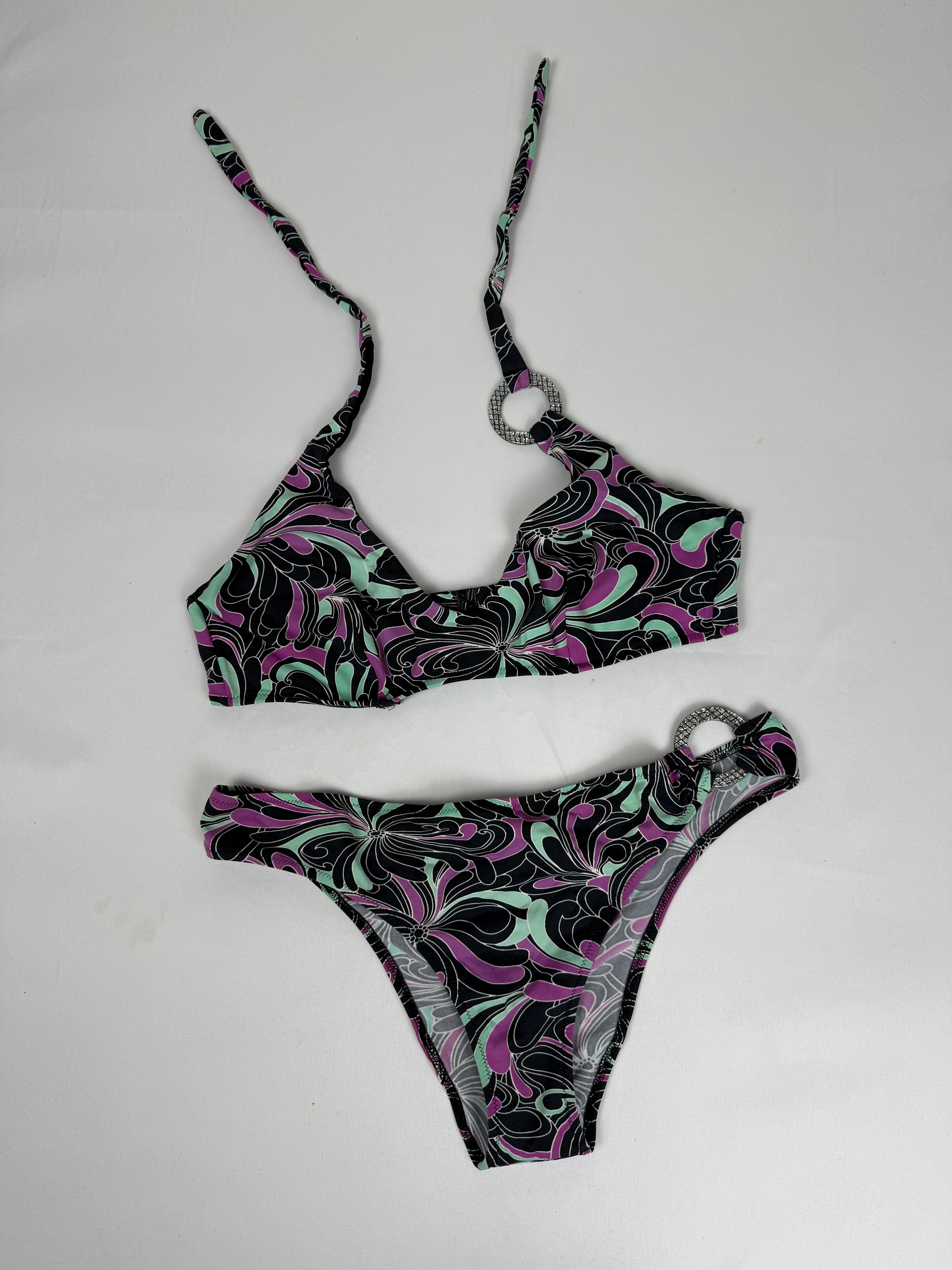 Purple graphic low rise bikini set (XL)