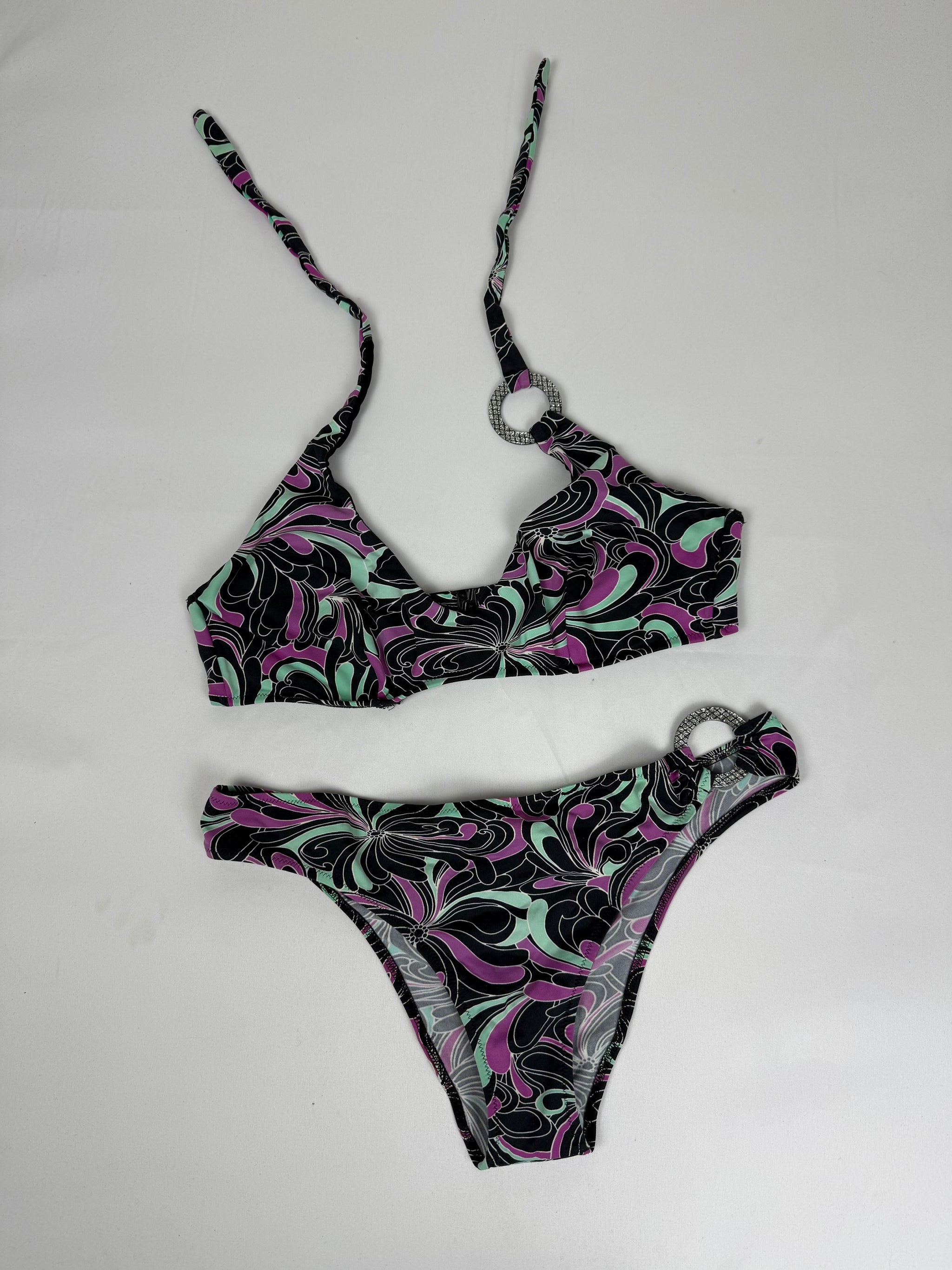 Purple graphic low rise bikini set (XL)