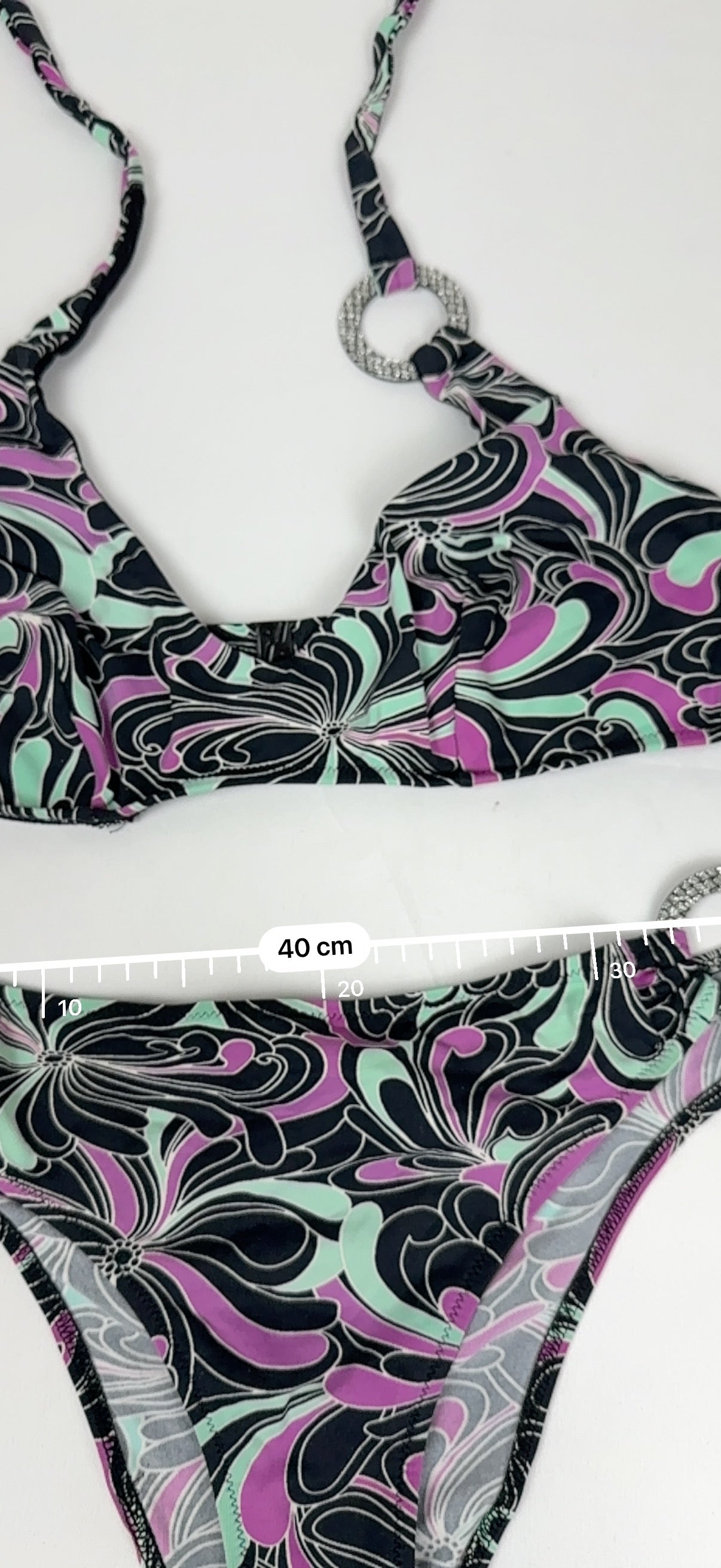Purple graphic low rise bikini set (XL)