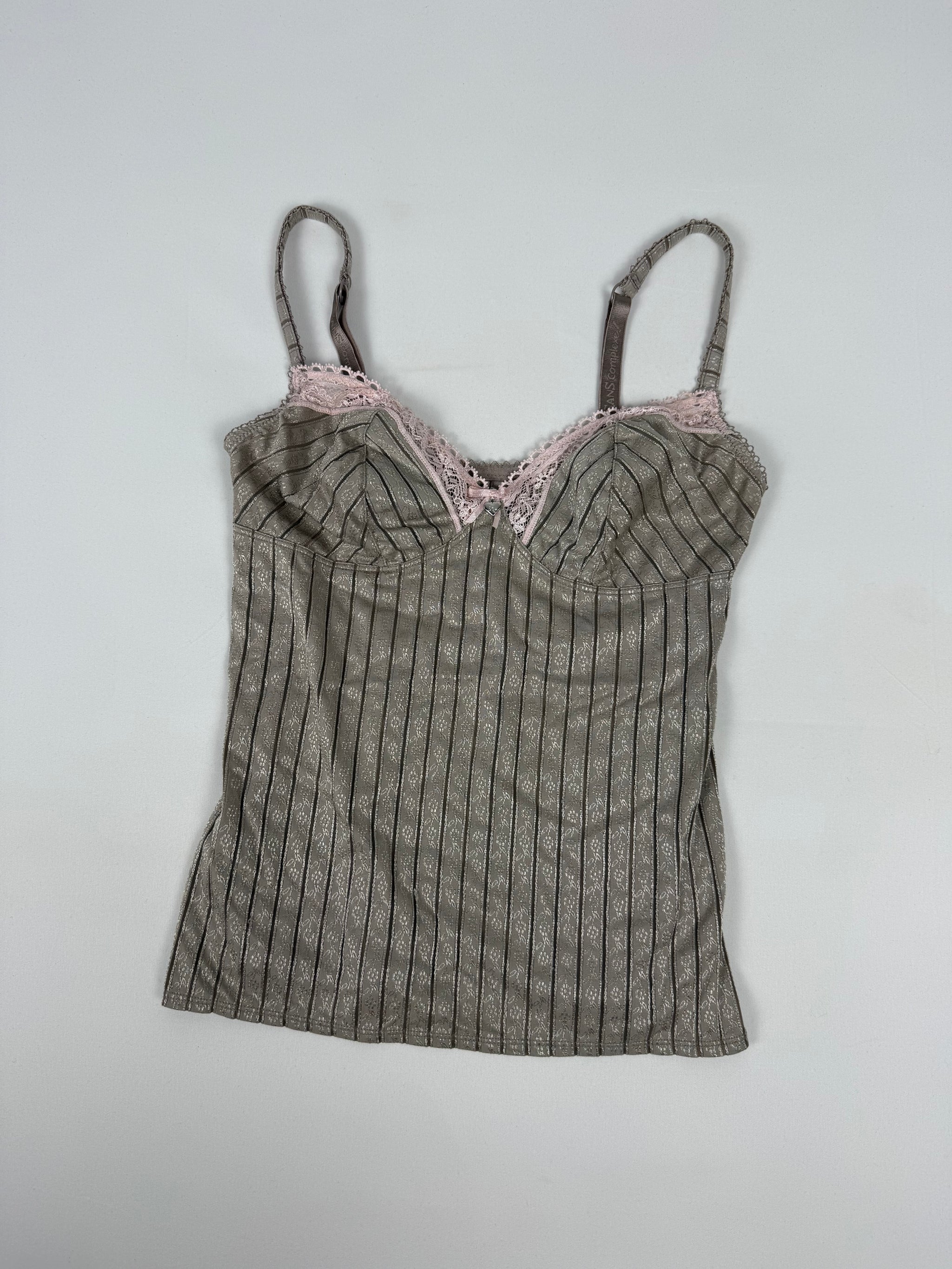 Grey & baby pink lace corset top (S)
