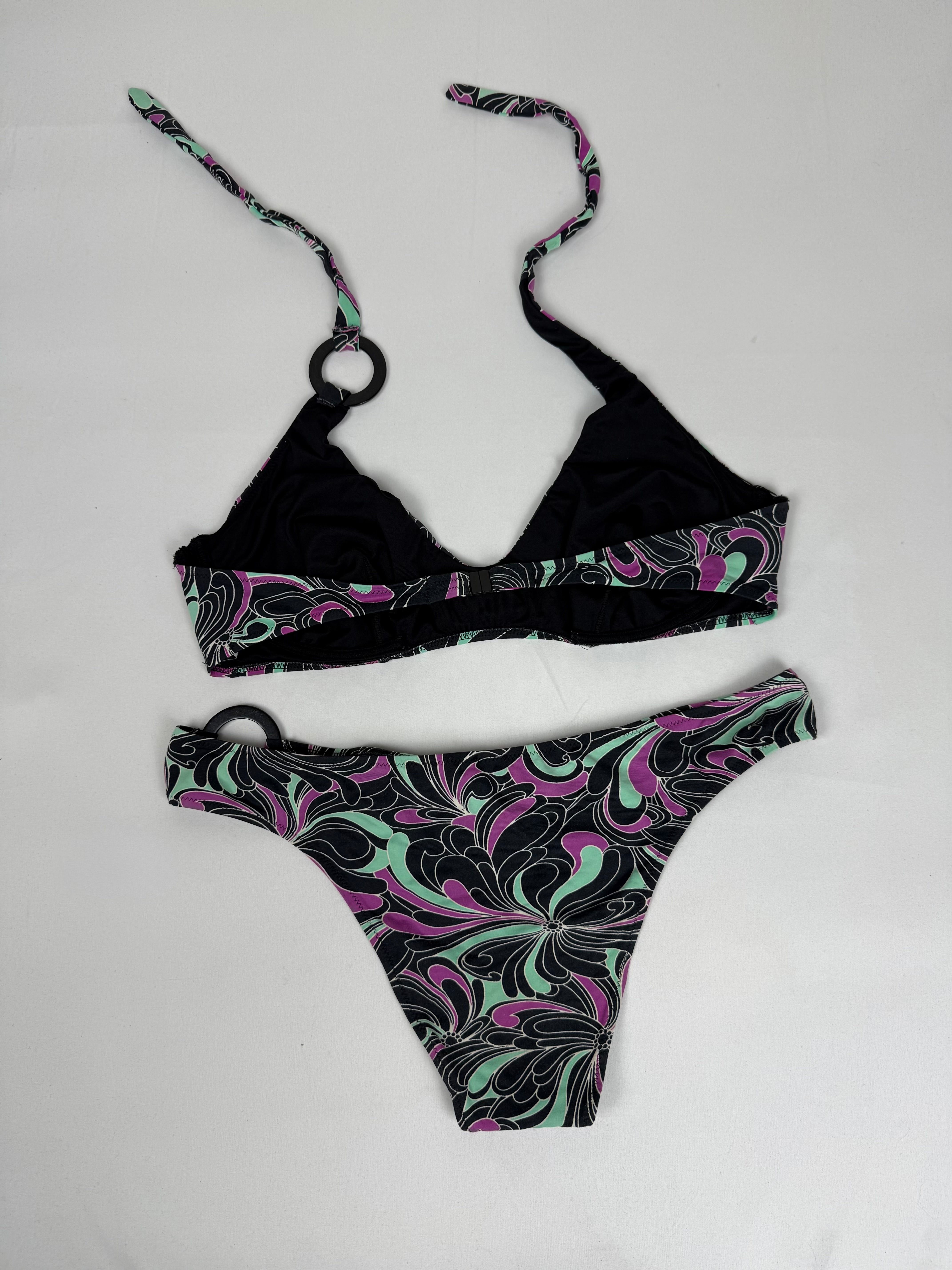 Purple graphic low rise bikini set (XL)