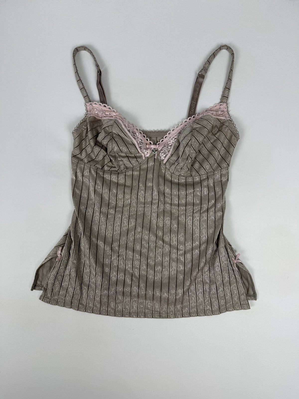 Grey & baby pink lace corset top (S)