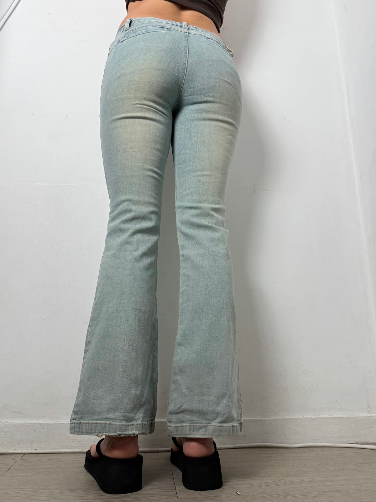 Blue denim lace up flare pants (XS)
