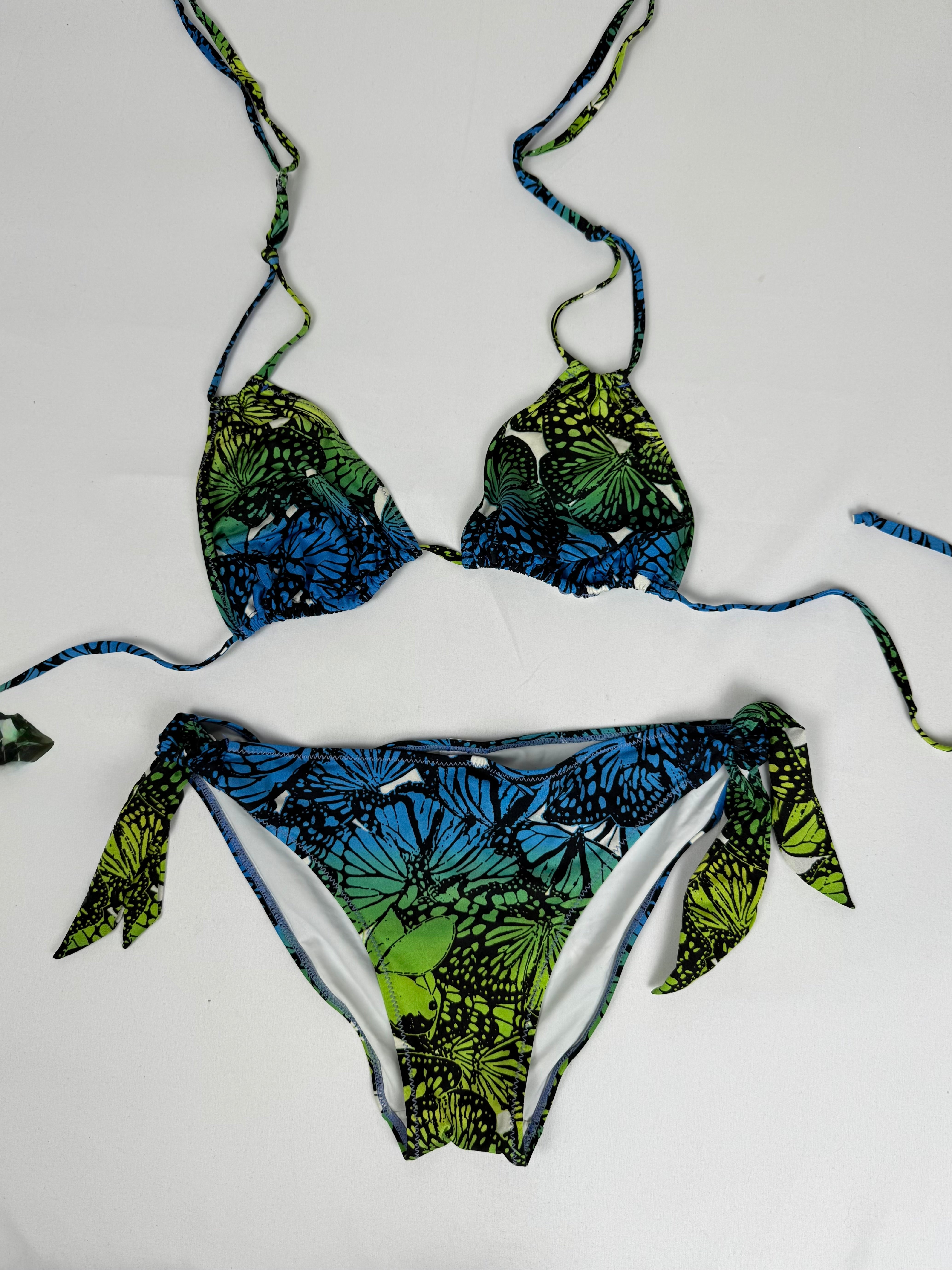 Blue butterflies graphic low rise bikini set (XL)