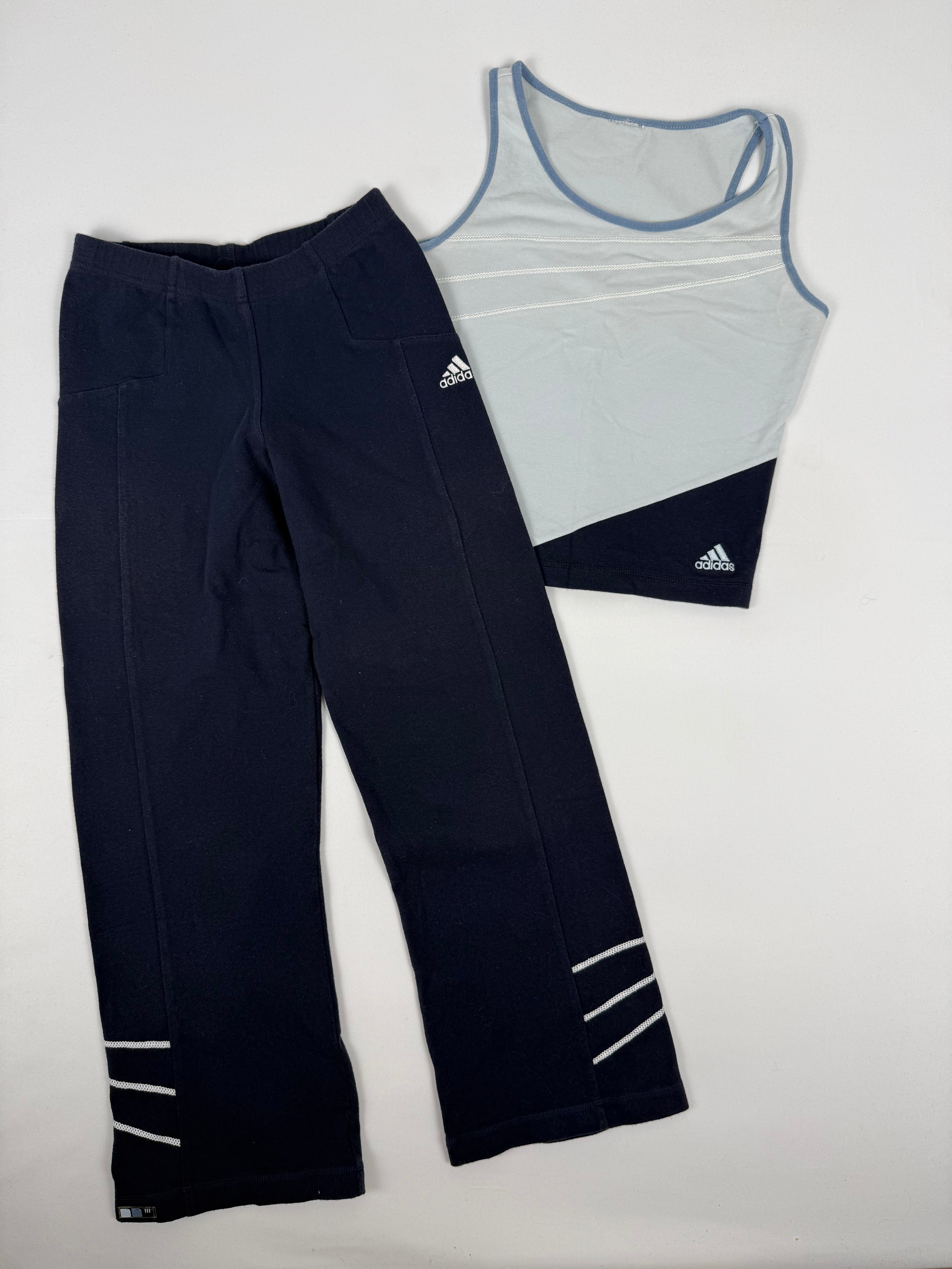 Blue stretch capri pants + top set (S)
