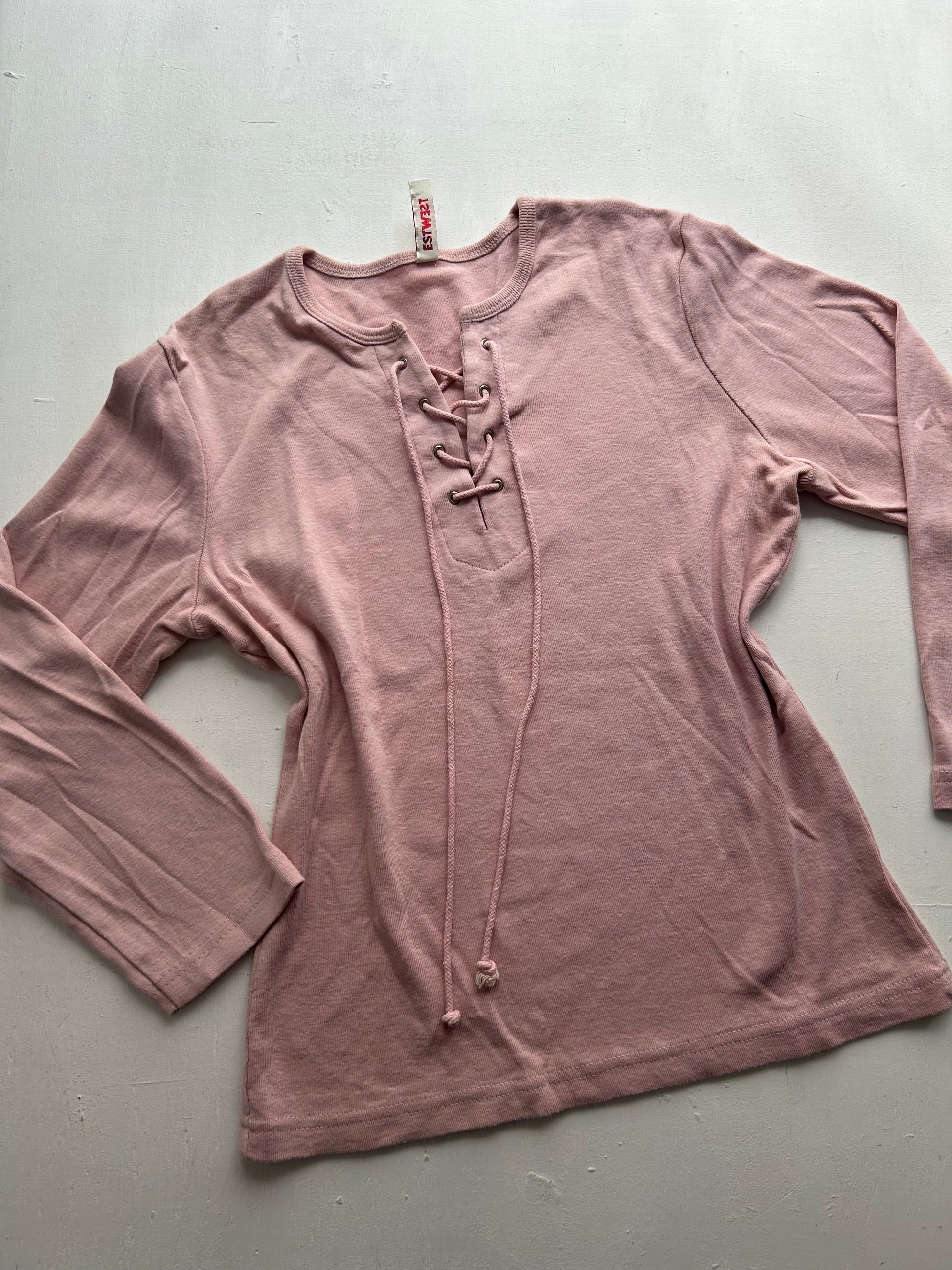 Lace up baby pink 90s y2k long sleeves top (S)