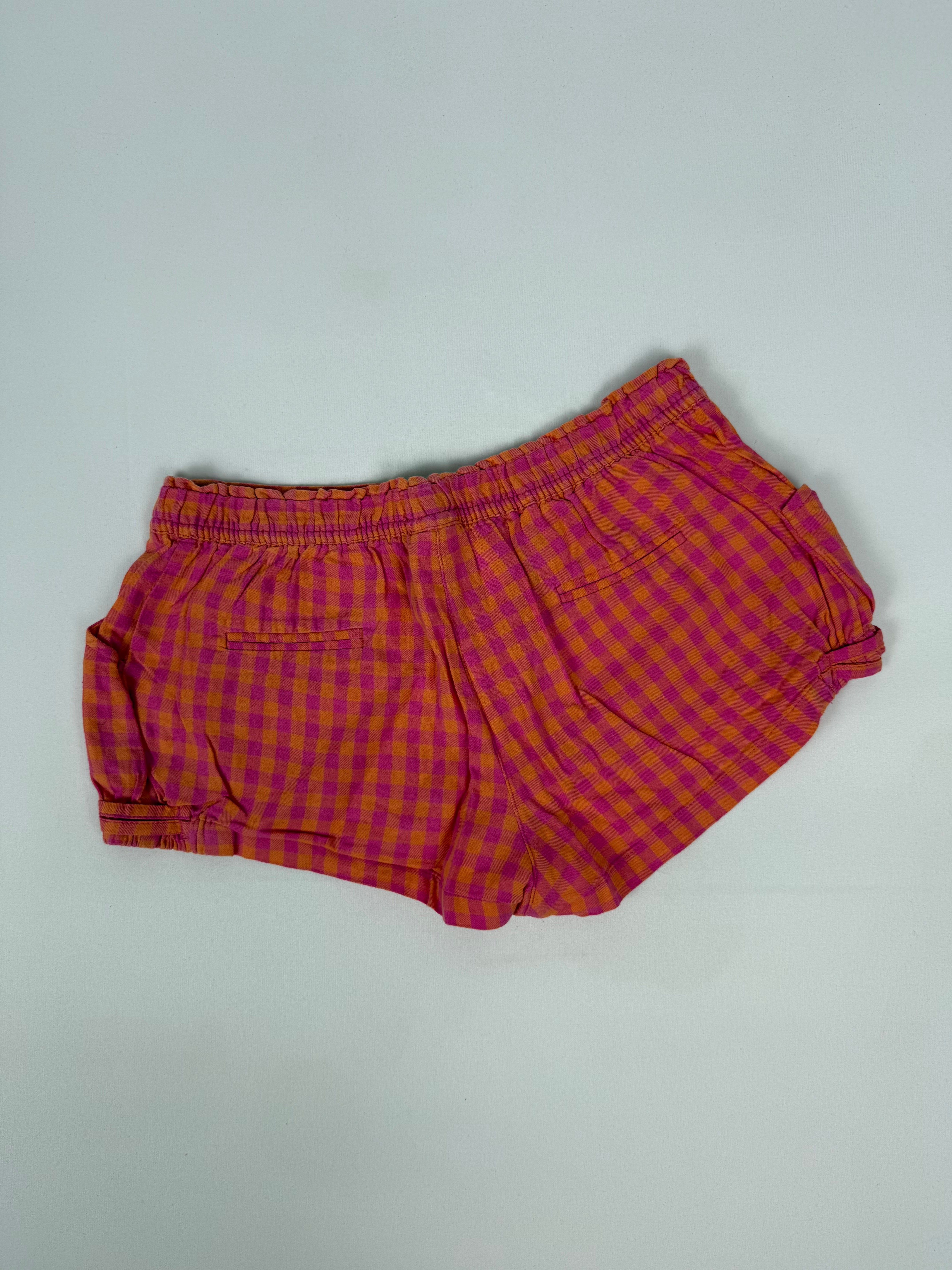 Orange check print cotton mini short (XS)