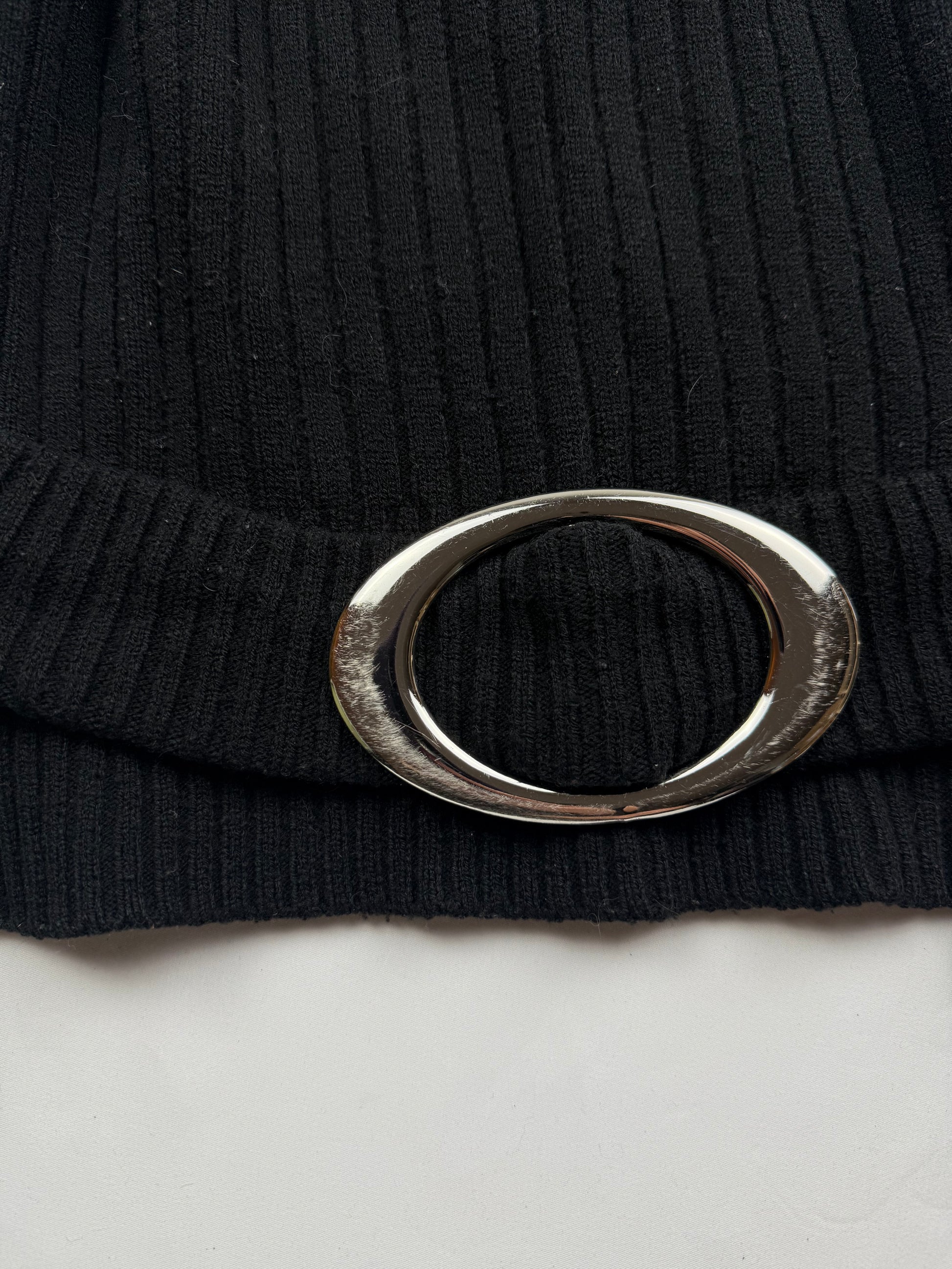 Black buckle belt ribbed jumper (M)