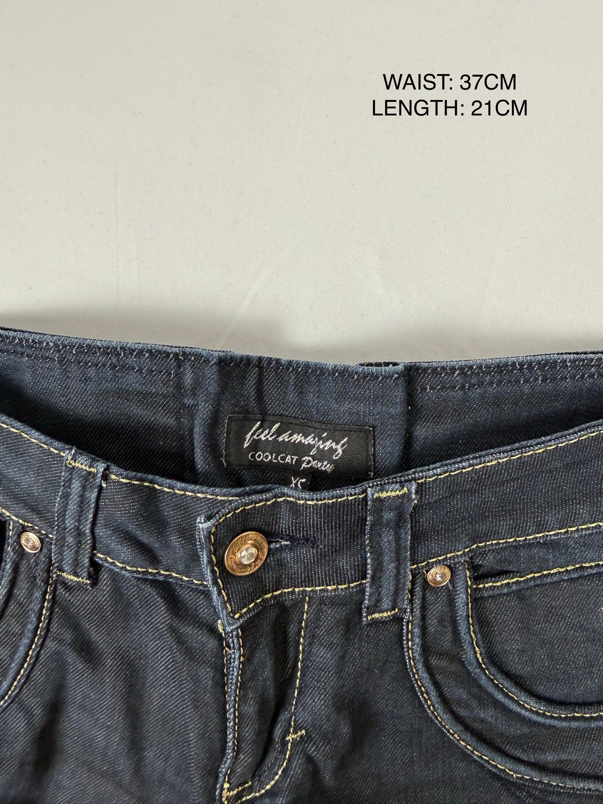 Navy denim low rise mini short (S)