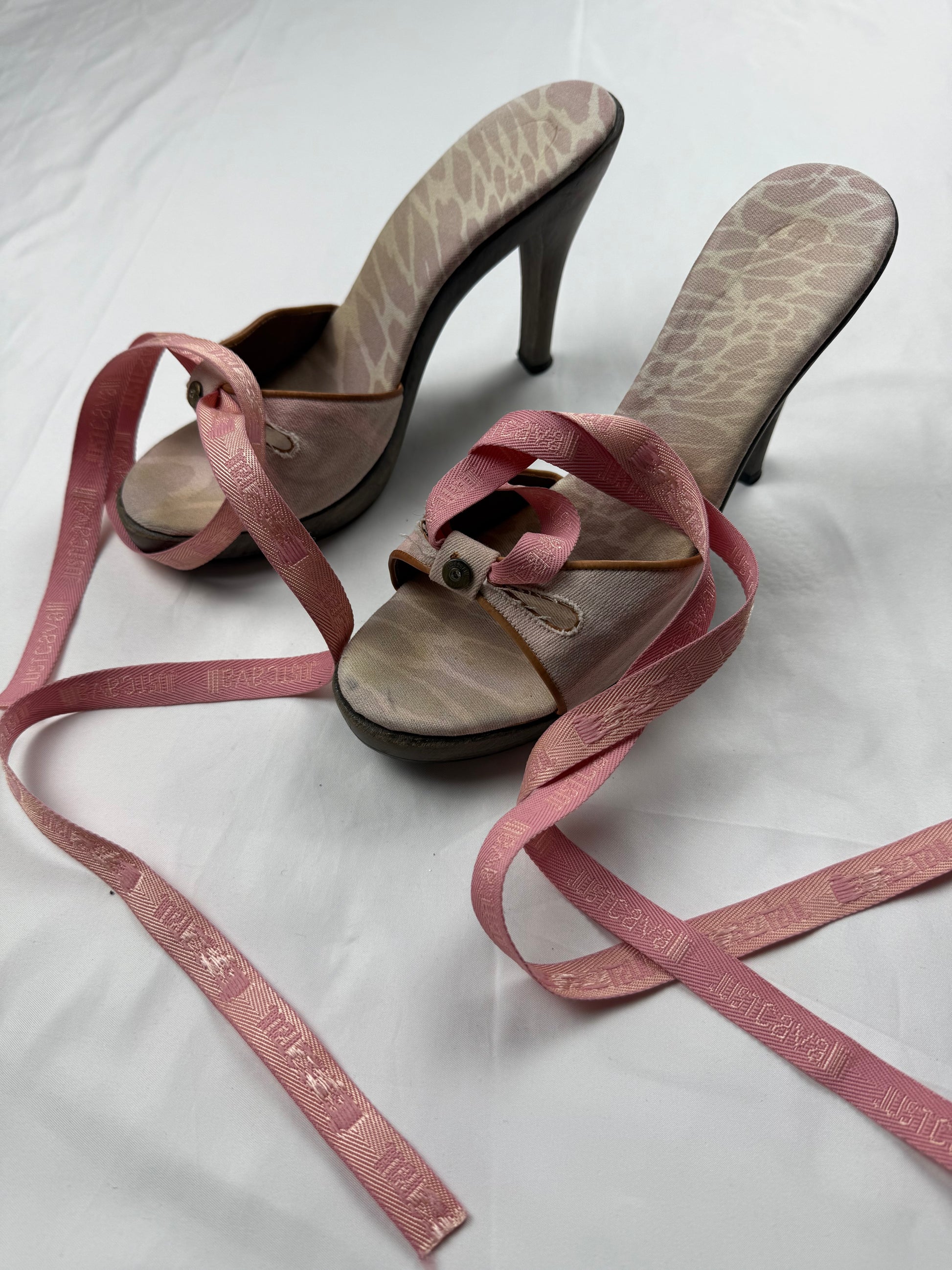 Pink tie up bow clogs mules heels (39)
