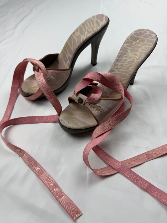 Pink tie up bow clogs mules heels (39)