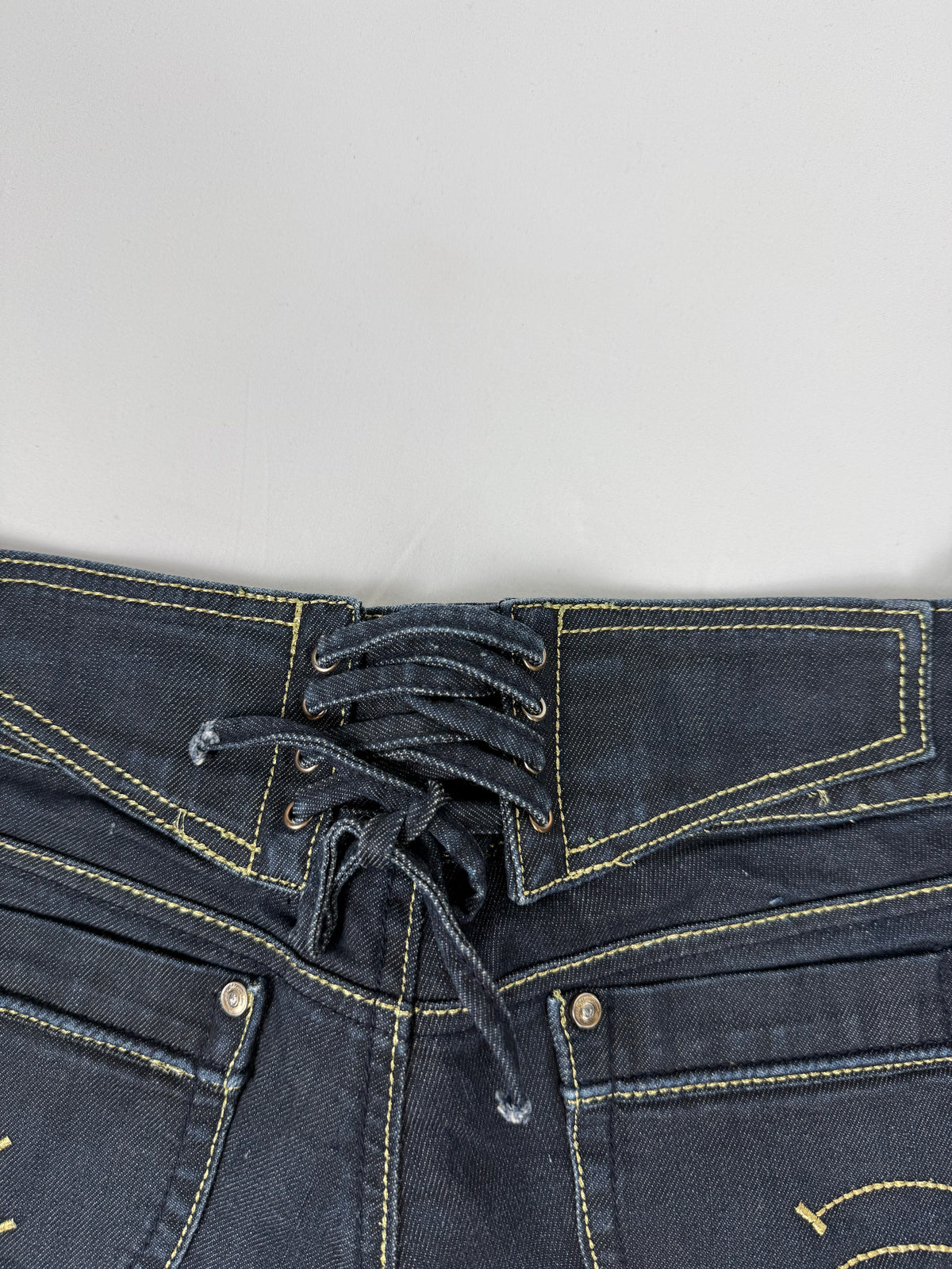 Navy denim low rise mini short (S)
