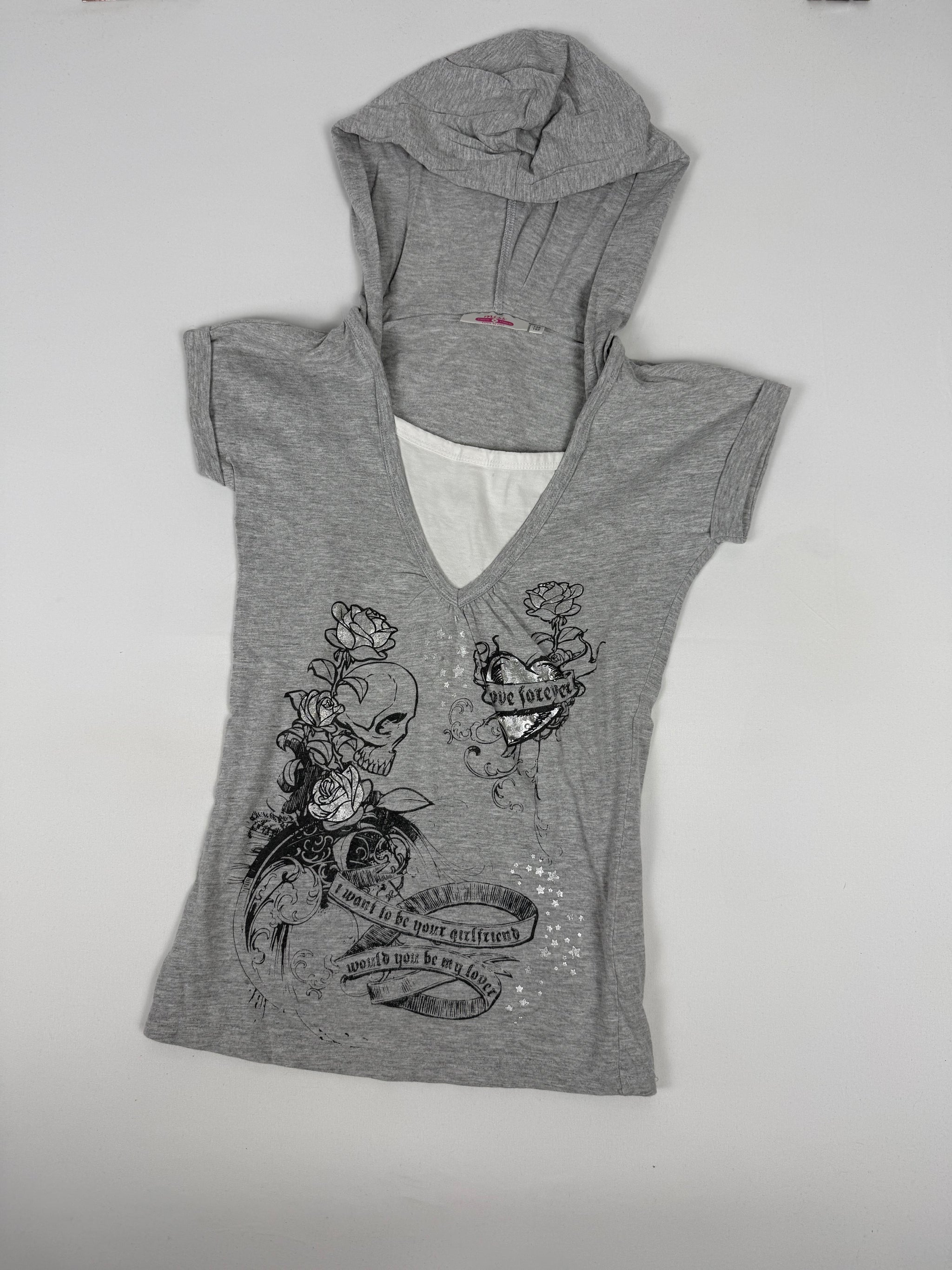 Grey hooded cotton tee (S)