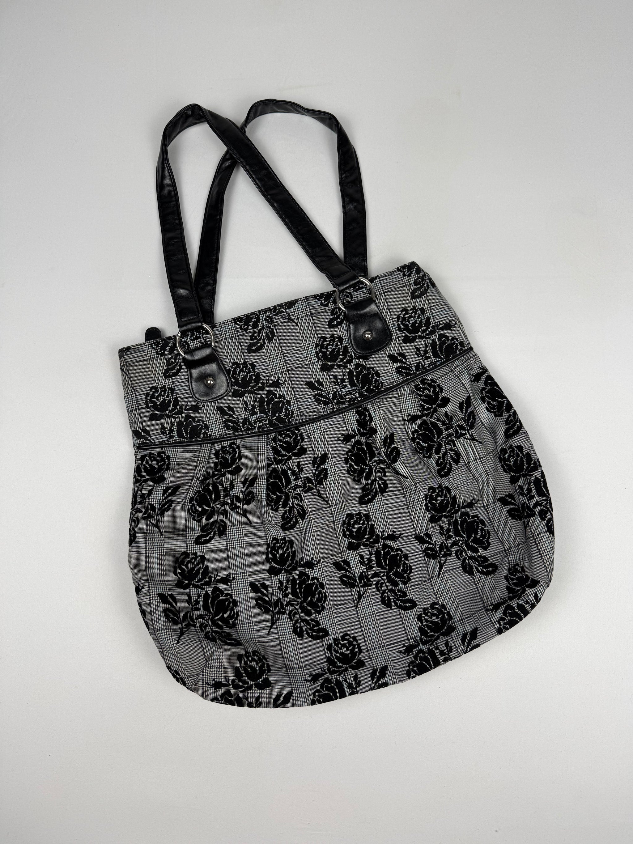 Grey check print shoulder bag (33x38cm)
