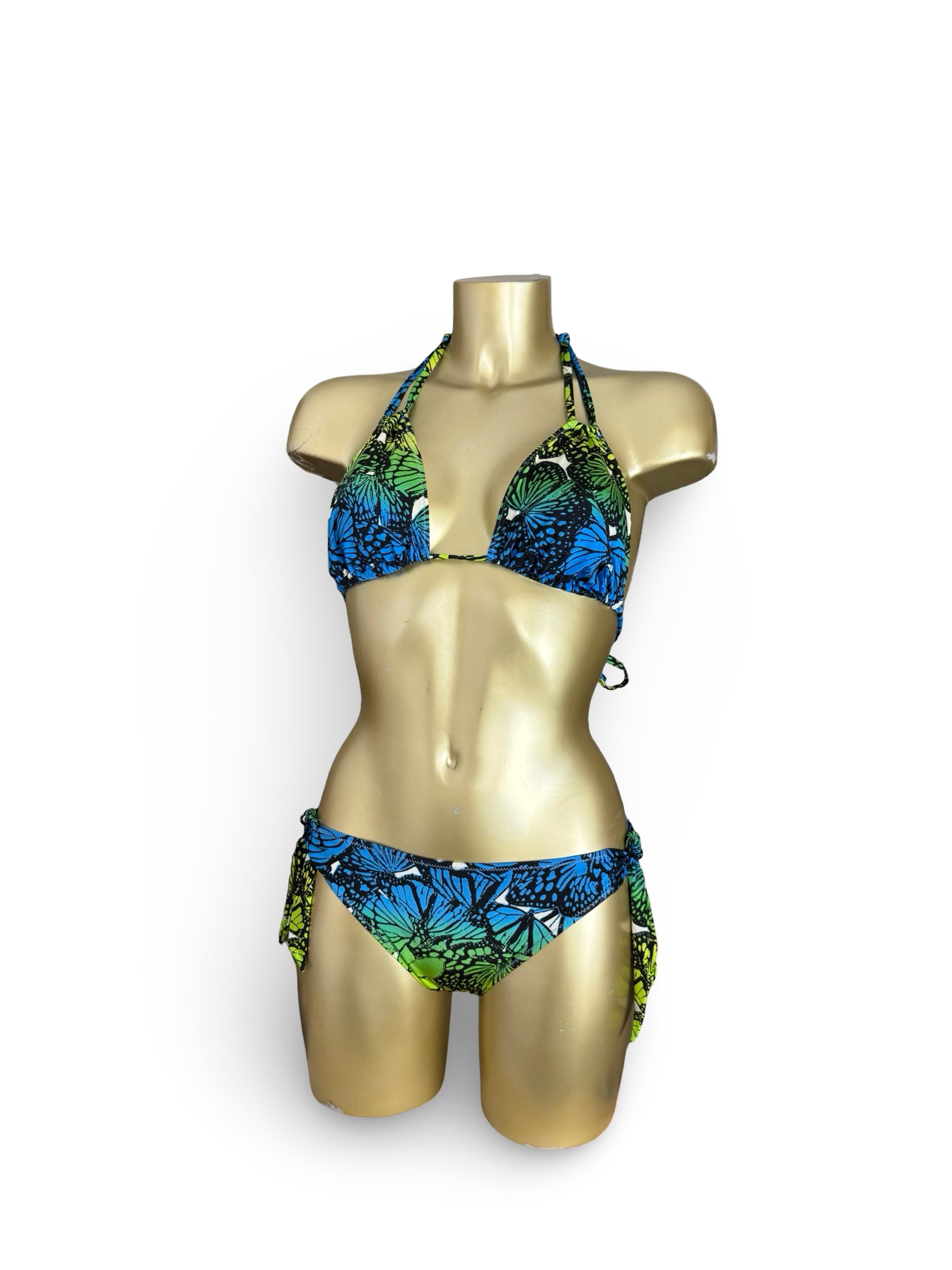 Blue butterflies graphic low rise bikini set (XL)