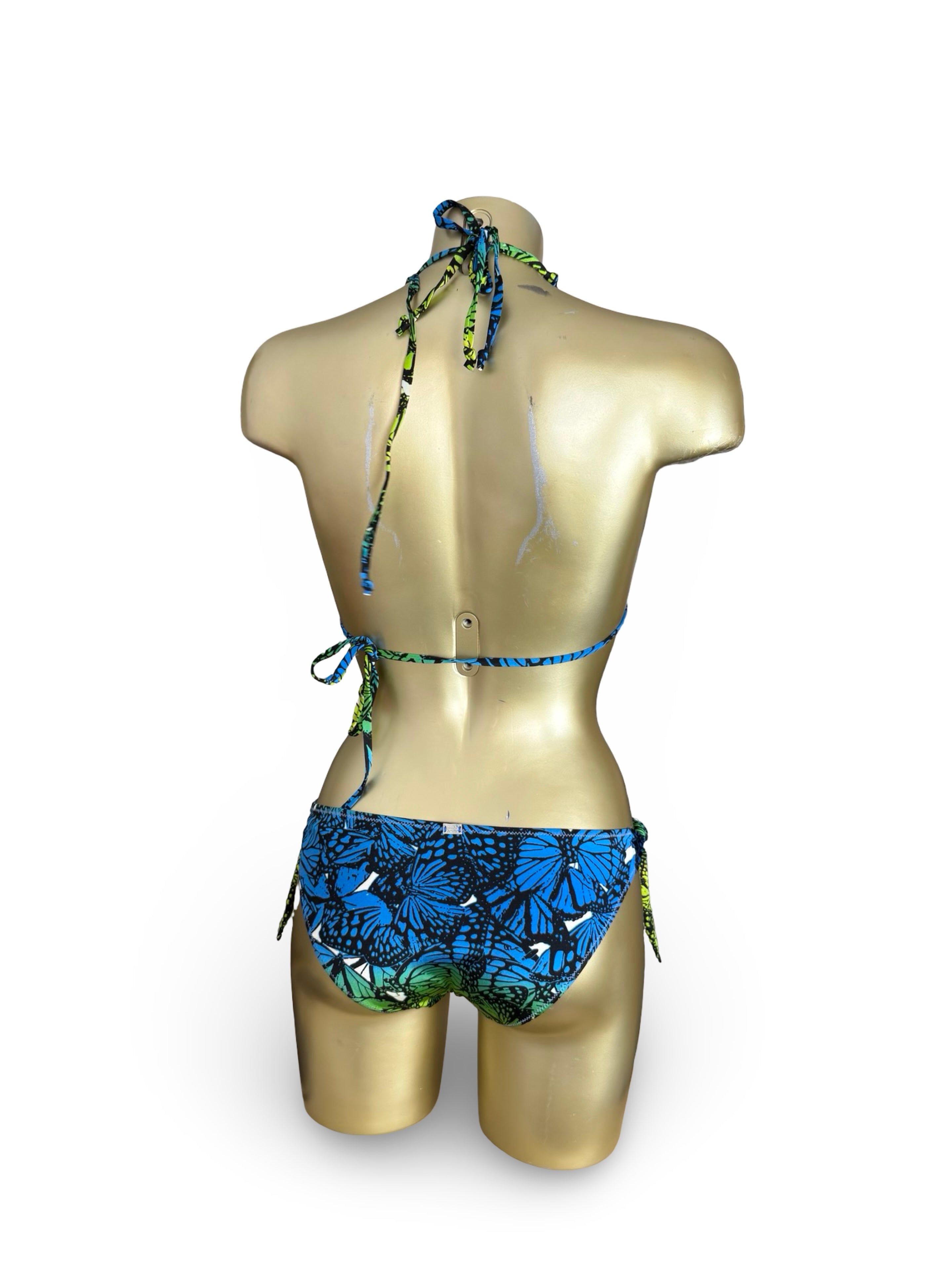 Blue butterflies graphic low rise bikini set (XL)