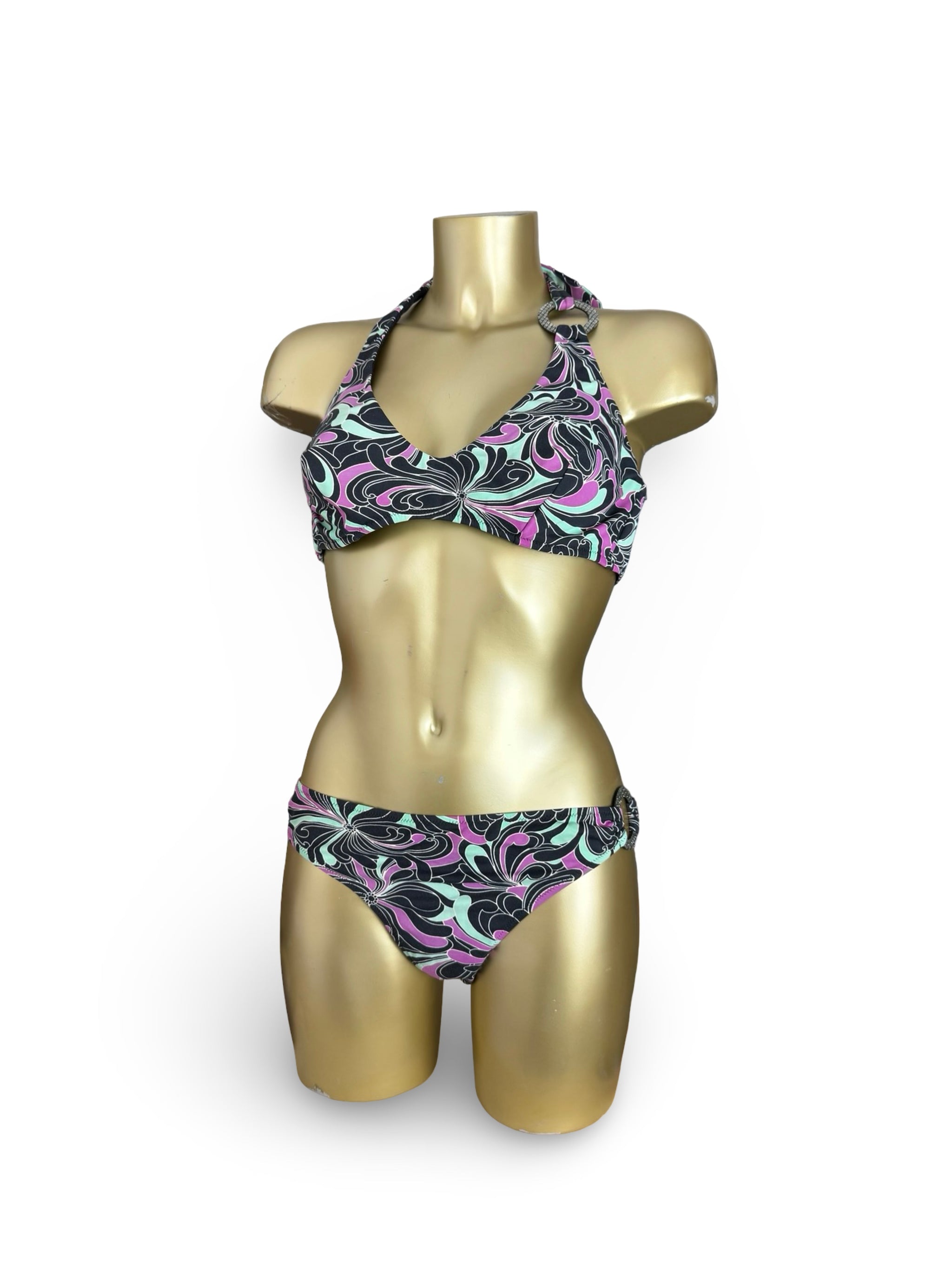 Purple graphic low rise bikini set (XL)