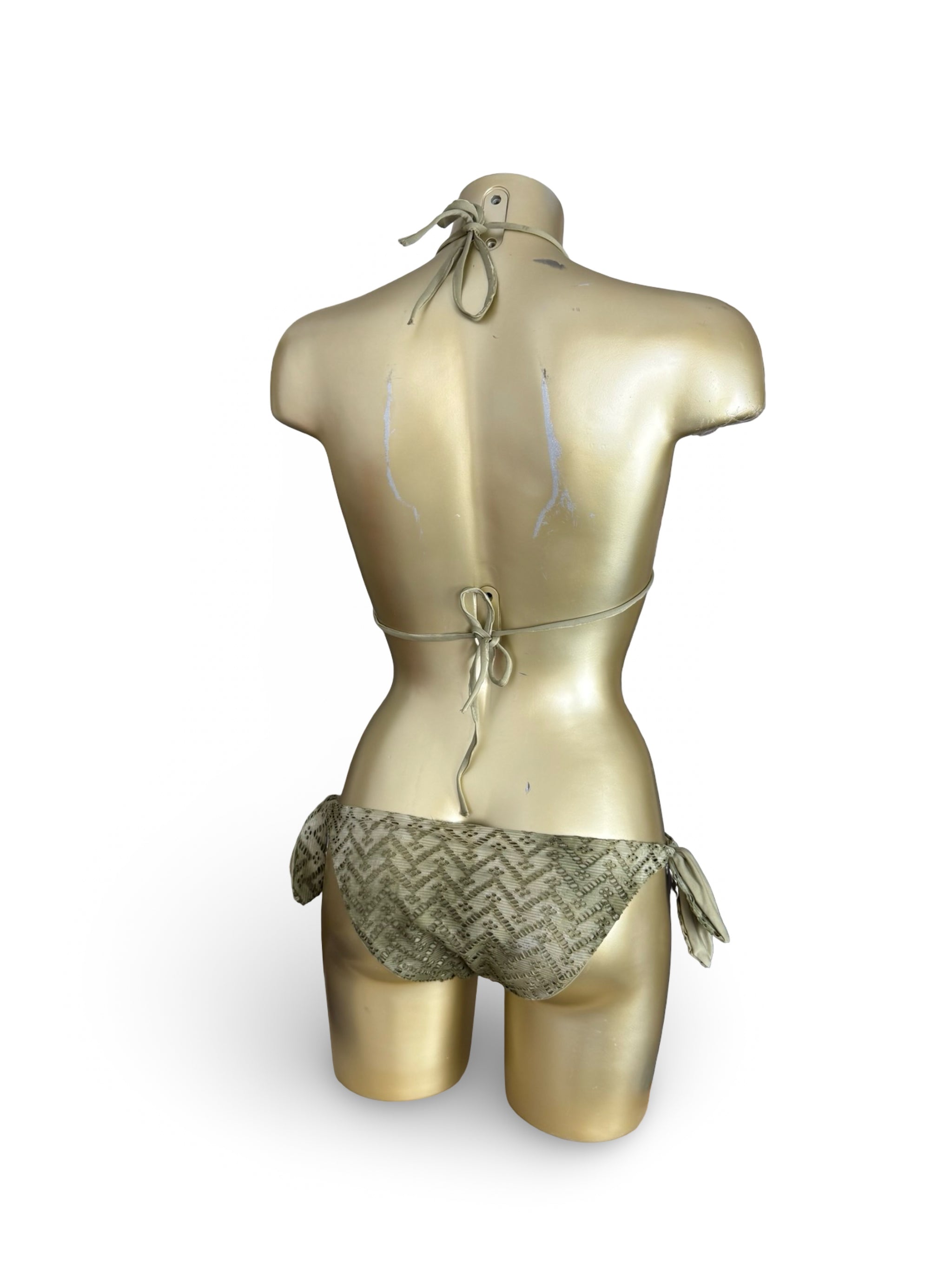 Khaki crochet low rise bikini set (L)