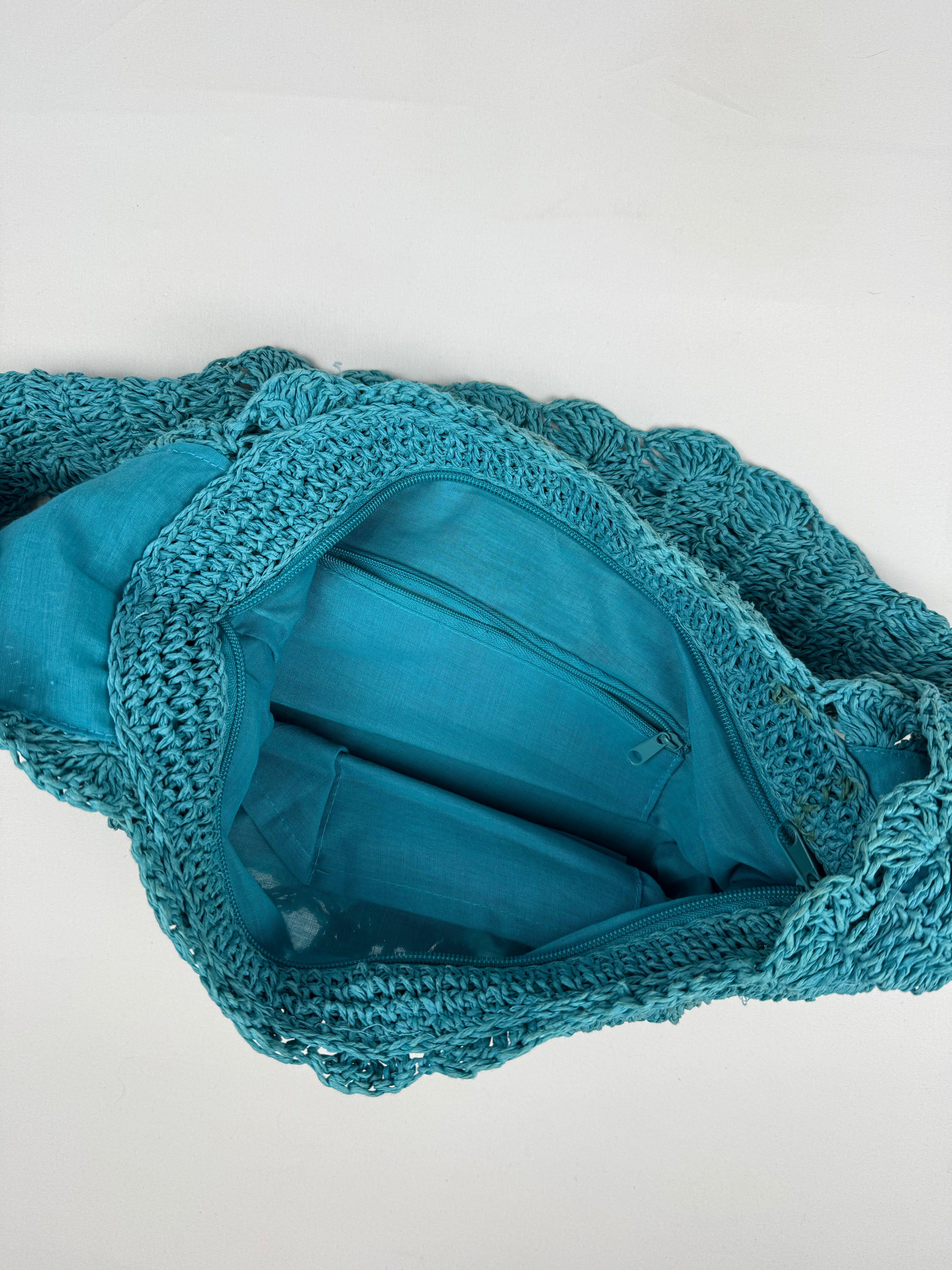 Blue crochet besace bag (20x34cm)