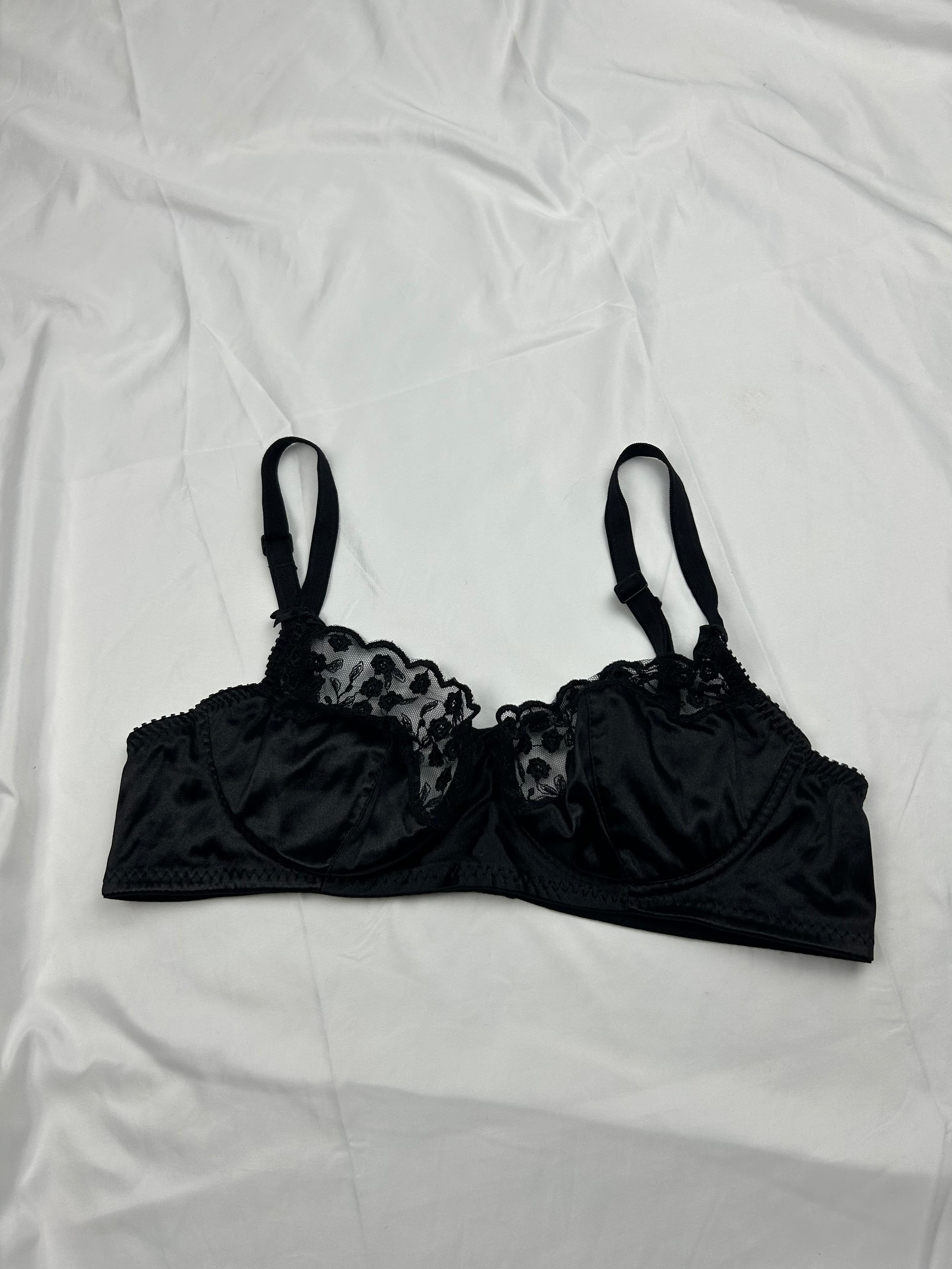 Black lace up mesh balcony vintage bra (90B)
