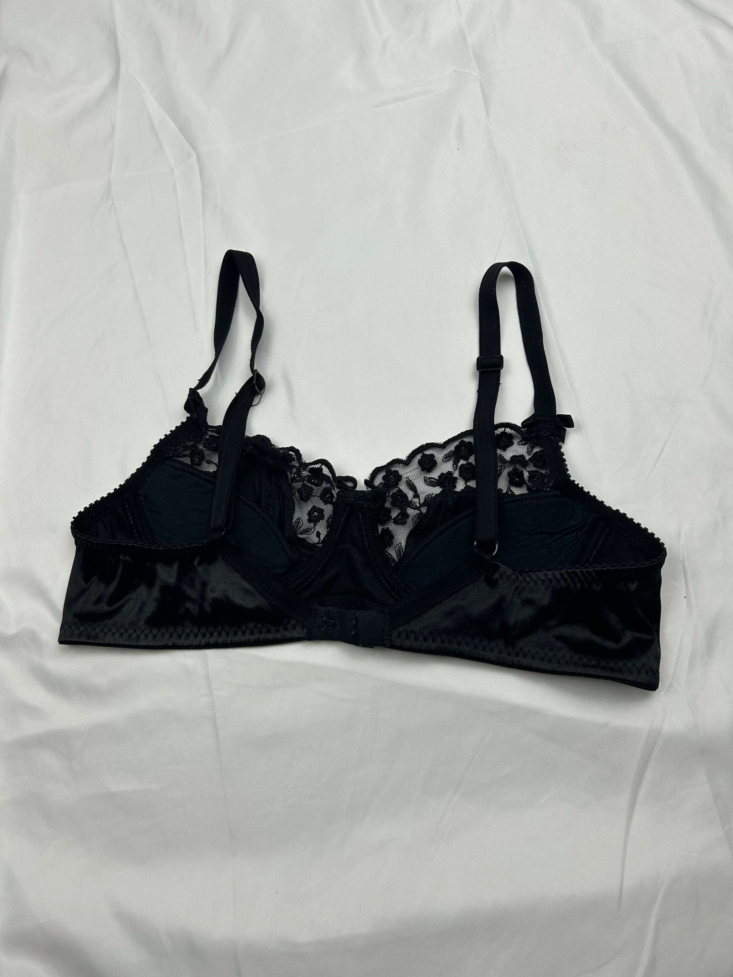 Black lace up mesh balcony vintage bra (90B)