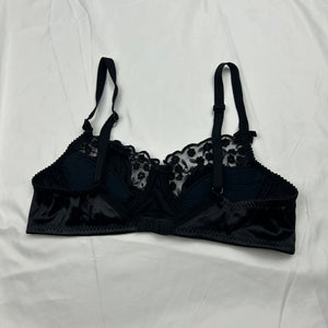 Black lace up mesh balcony vintage bra (90B)