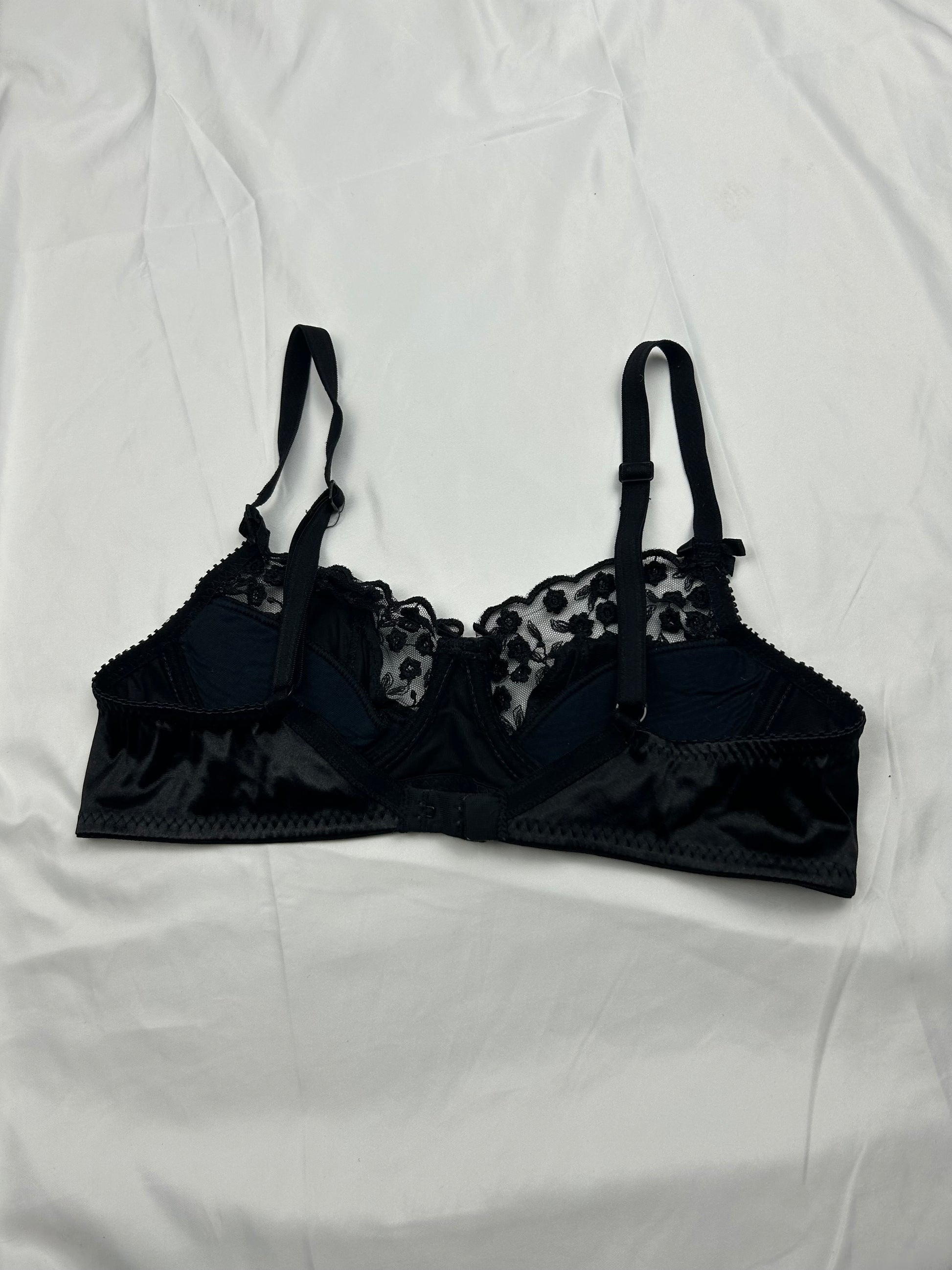 Black lace up mesh balcony vintage bra (90B)