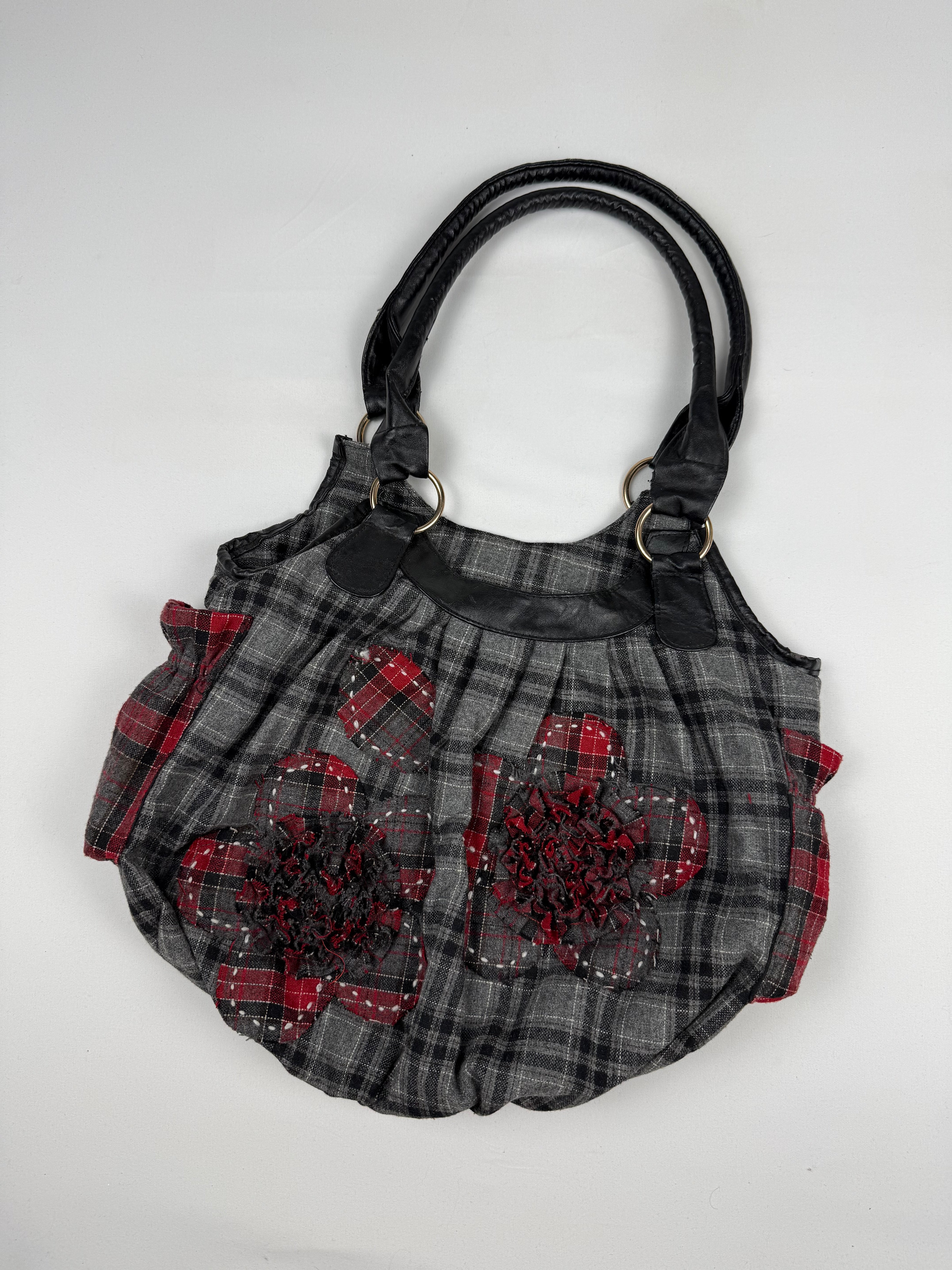 Grey check print shoulder bag (32x37cm)