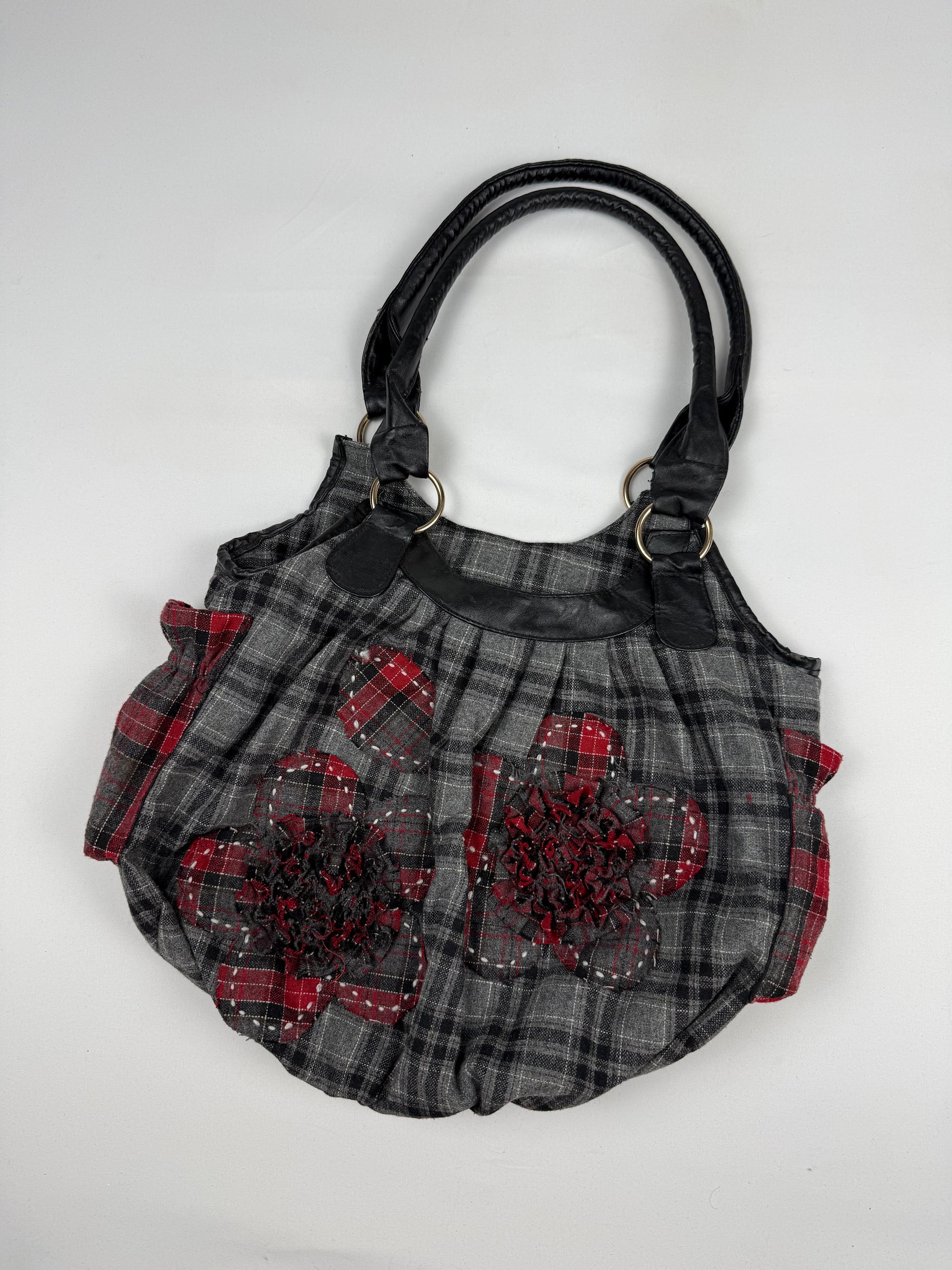 Grey check print shoulder bag (32x37cm)