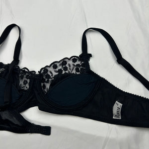 Black lace up mesh balcony vintage bra (90B)