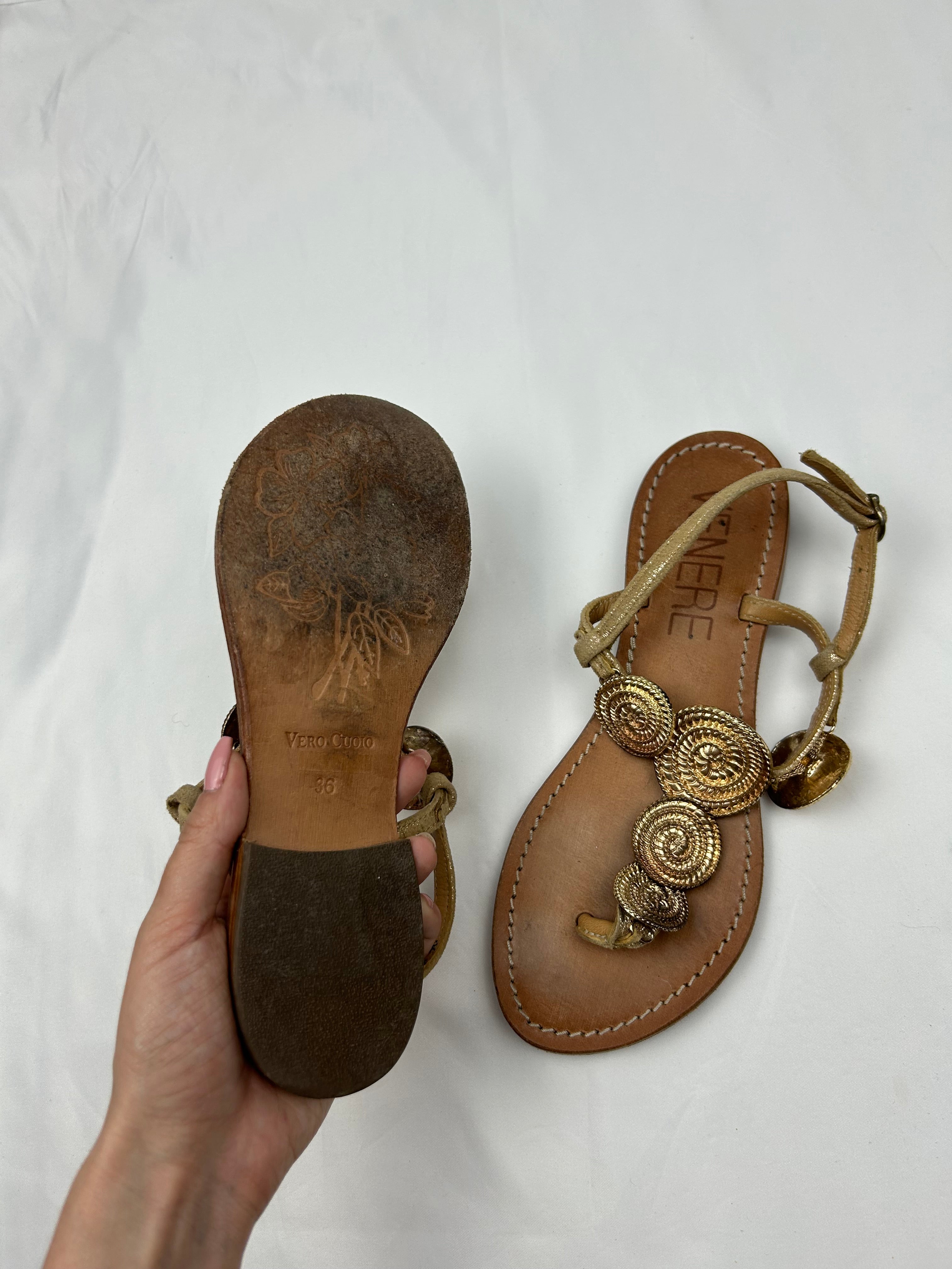 Real leather metallic pearls summer sandals (36)
