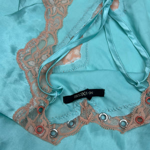 Blue silky & lace babydoll mini dress (M)