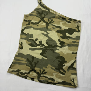 Khaki camo one shoulder lycra top (XS/S)