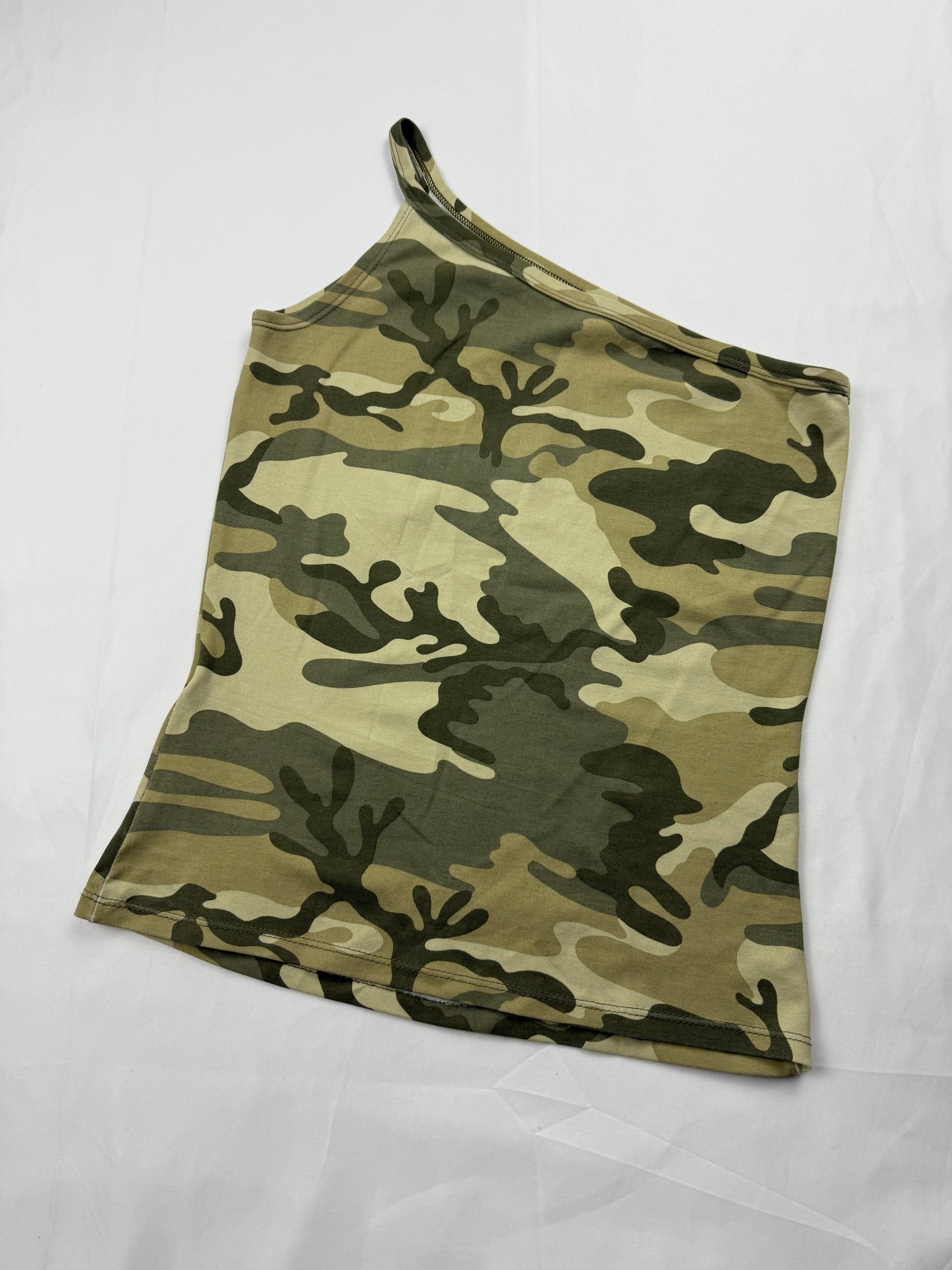 Khaki camo one shoulder lycra top (XS/S)