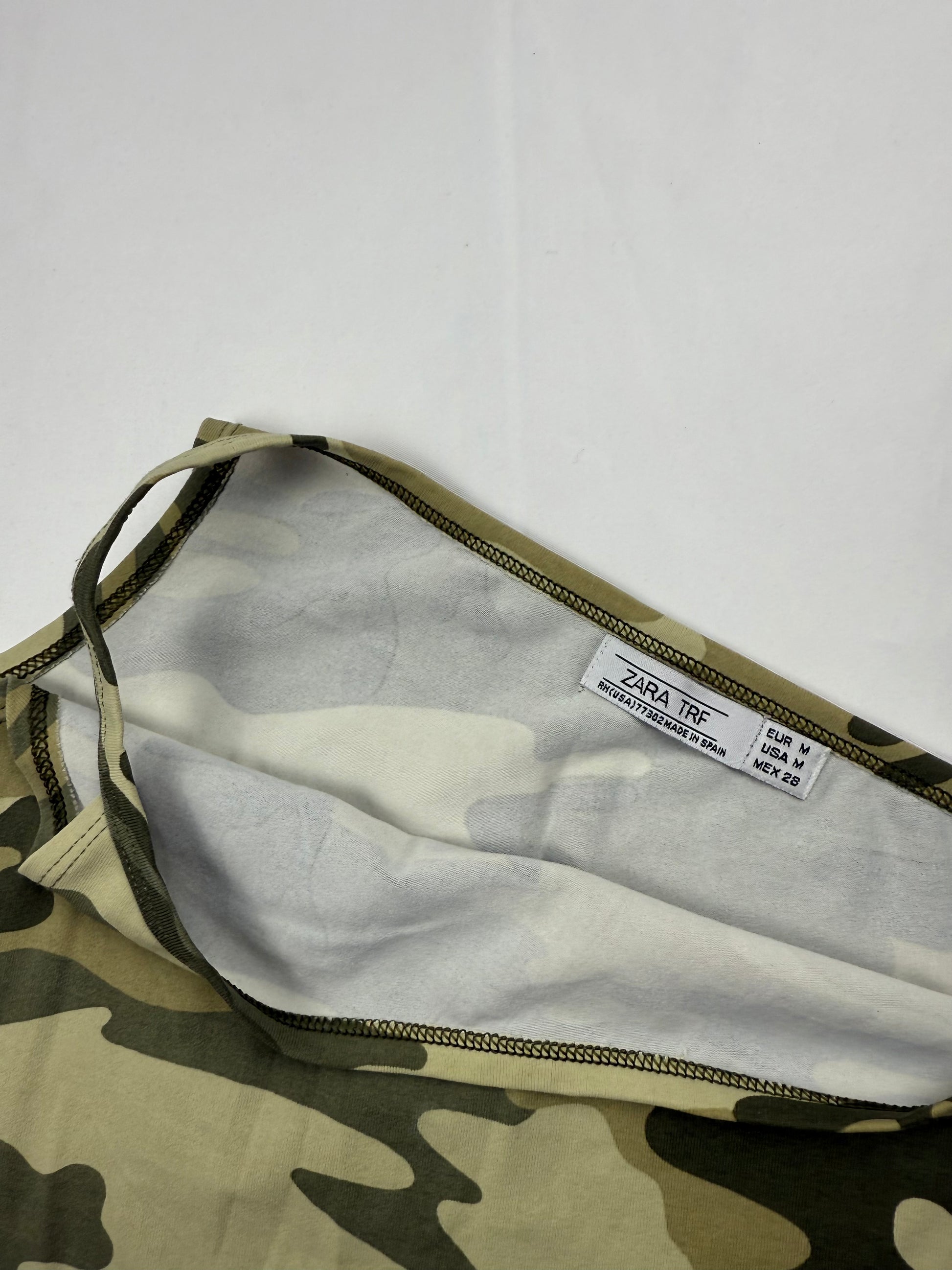 Khaki camo one shoulder lycra top (XS/S)