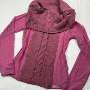 Pink turtleneck bi fabric mesh jumper (S/M)