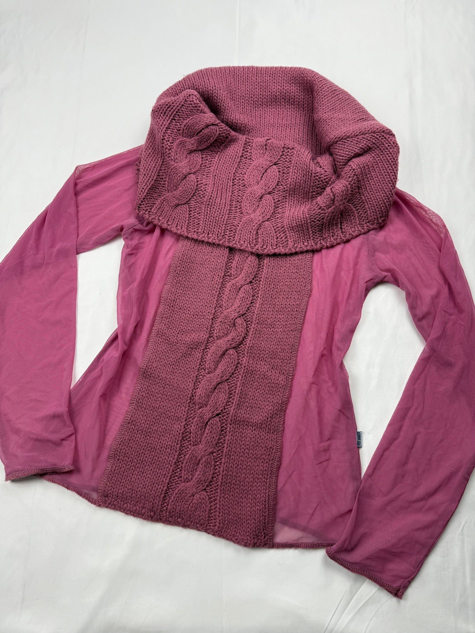 Pink turtleneck bi fabric mesh jumper (S/M)