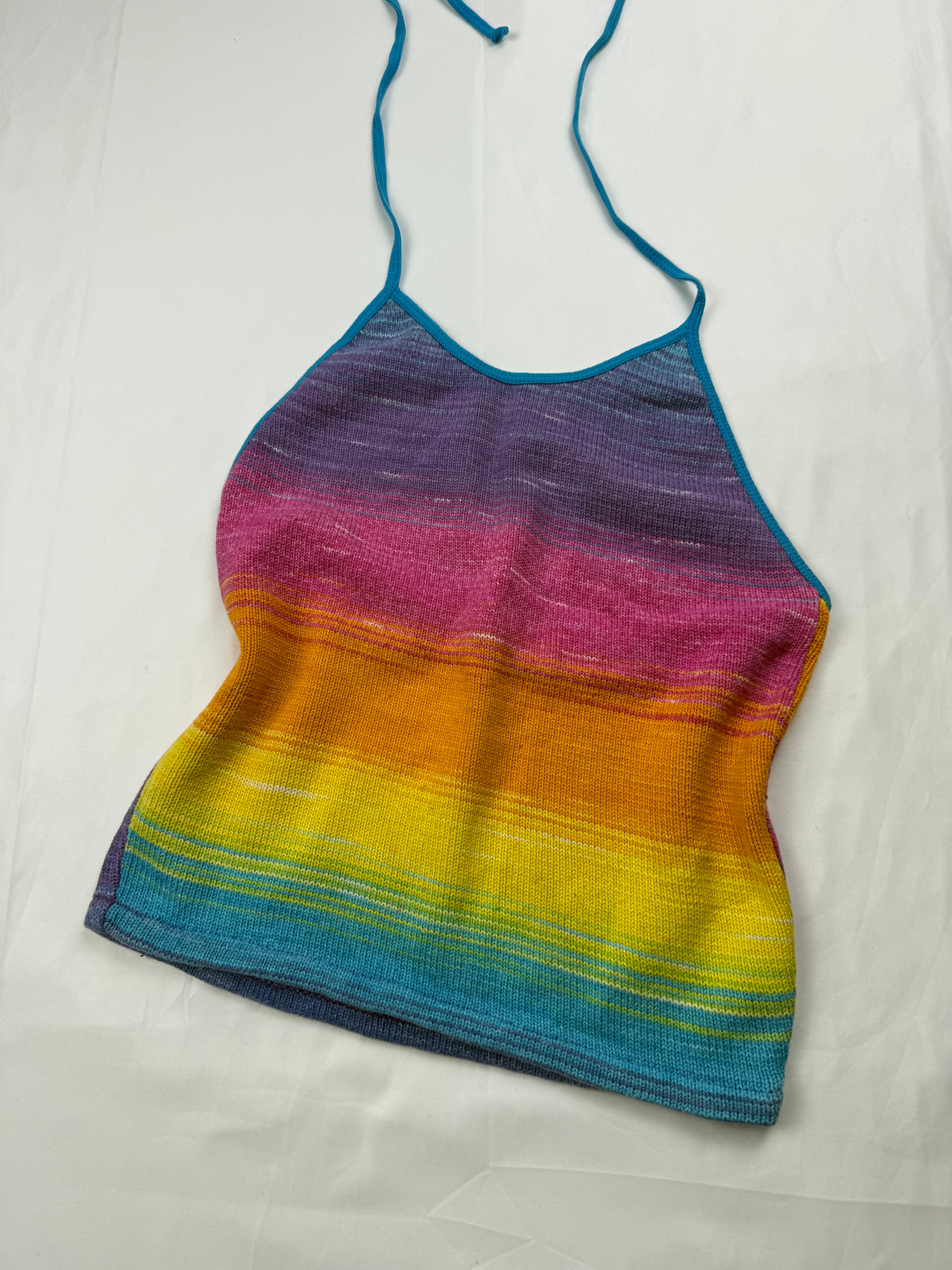 Multicolor knitted backless tie up top (S)