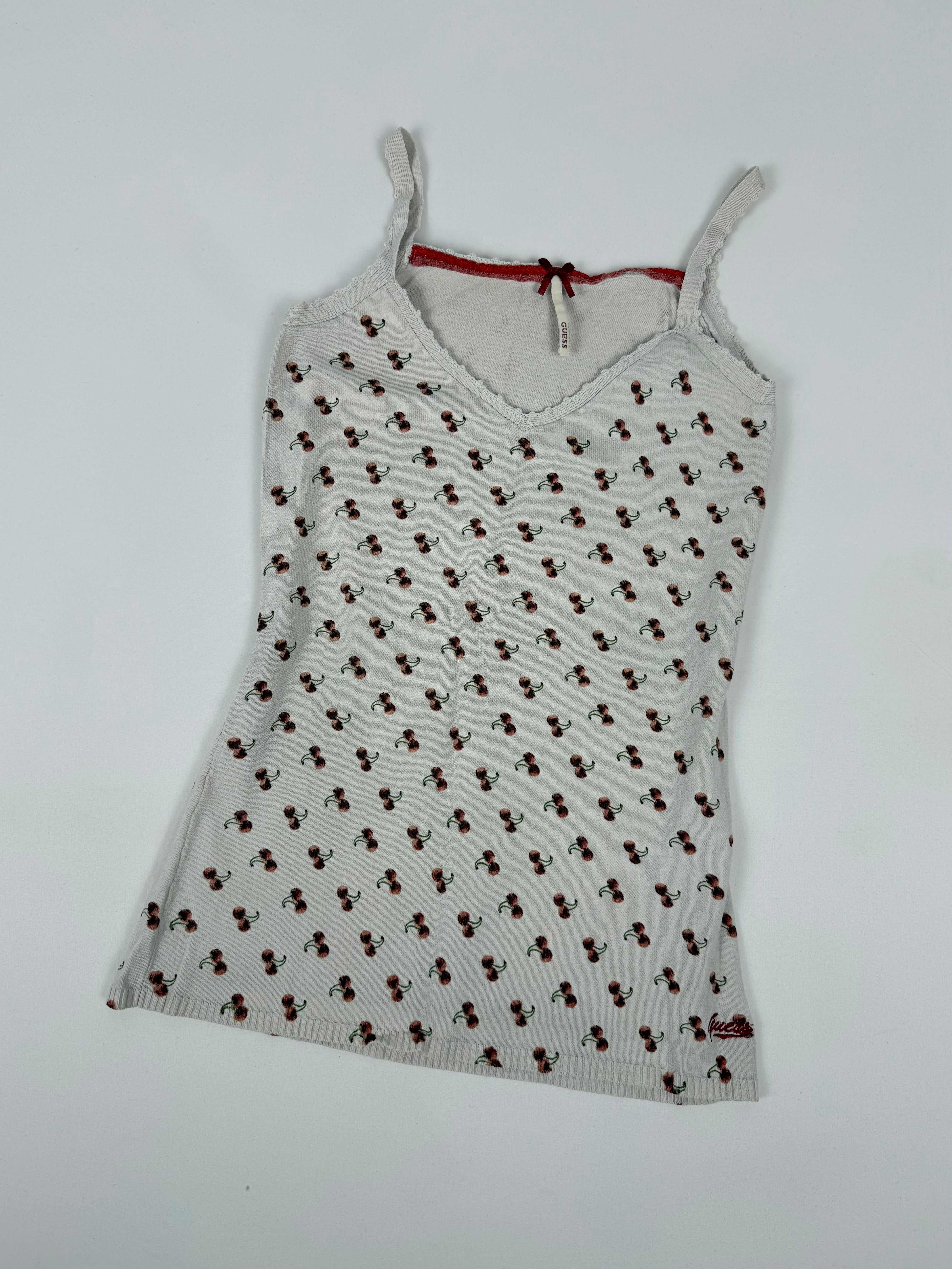 White cherry print cotton top (S)
