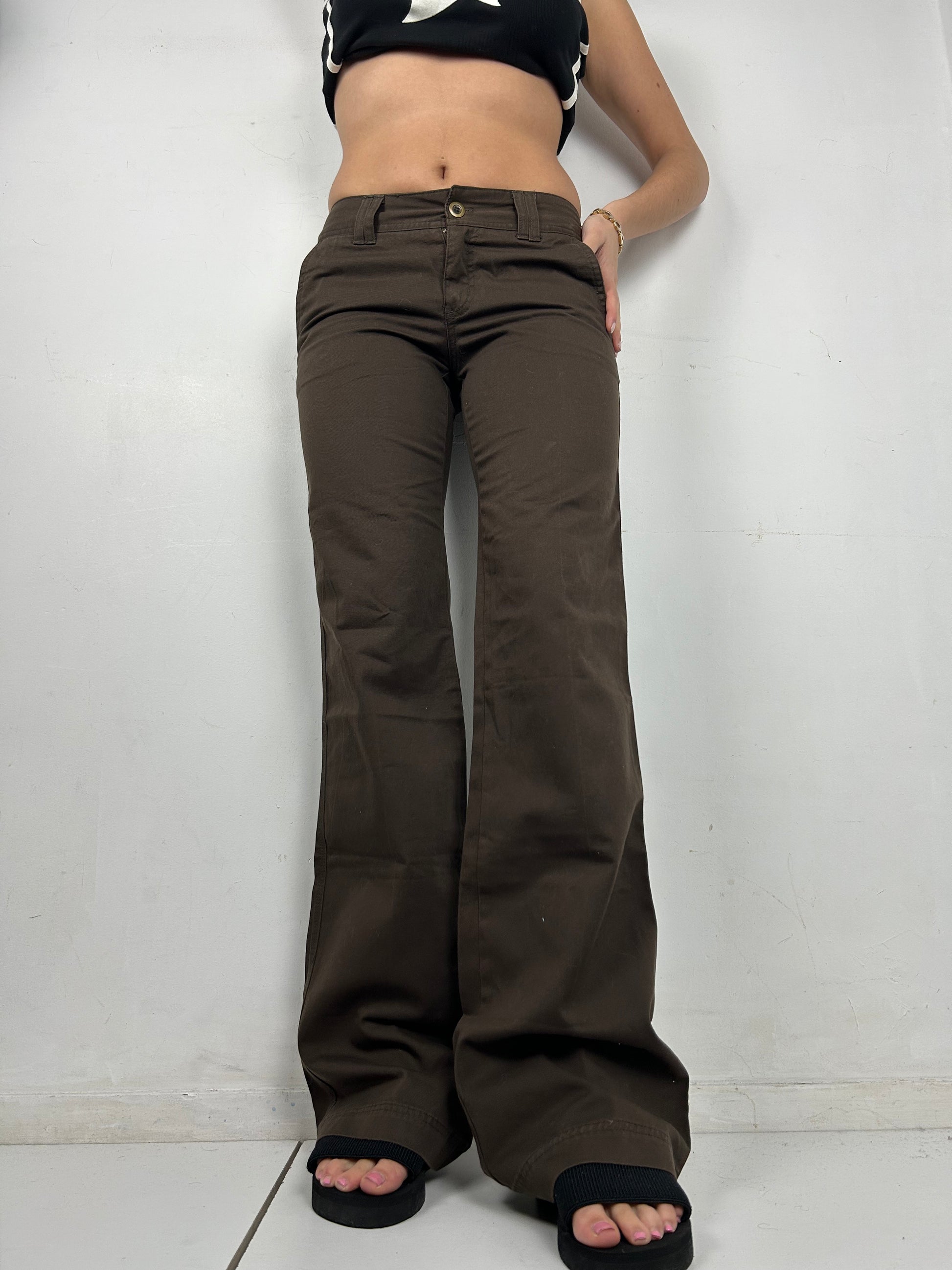 Brown low rise flare / bootcut office pants (S)