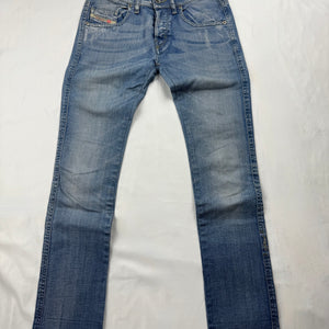 Blue denim low rise straight legs pants (XS)