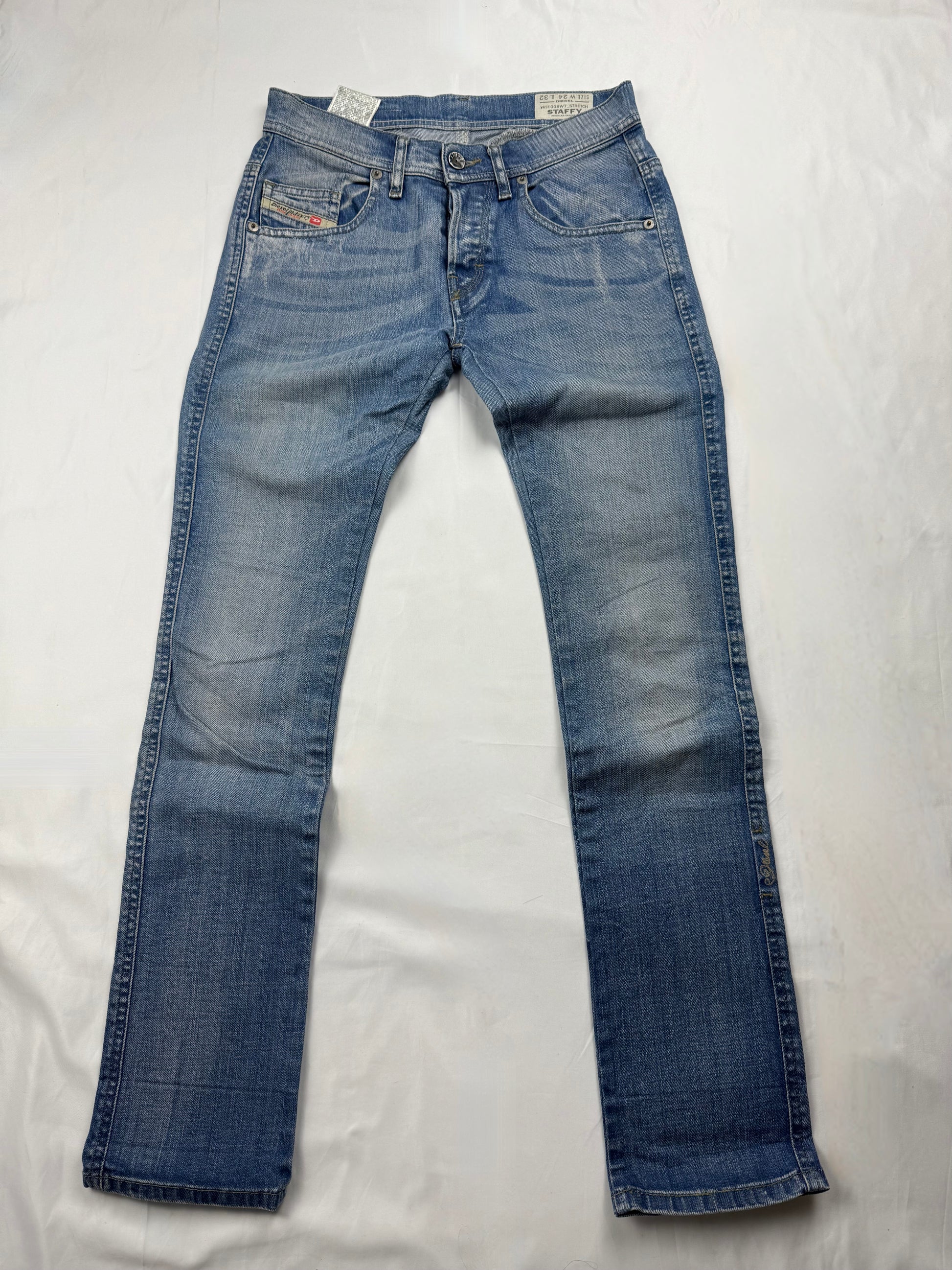 Blue denim low rise straight legs pants (XS)