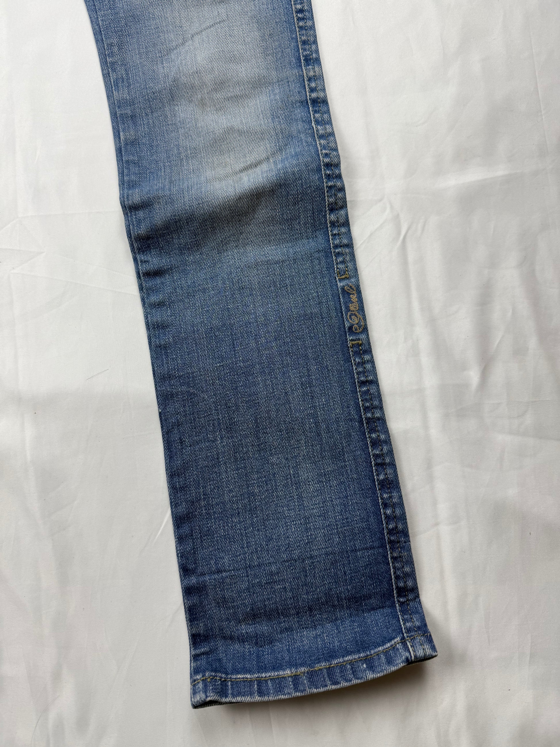 Blue denim low rise straight legs pants (XS)