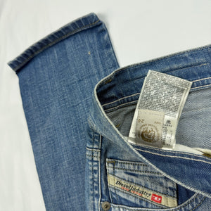 Blue denim low rise straight legs pants (XS)