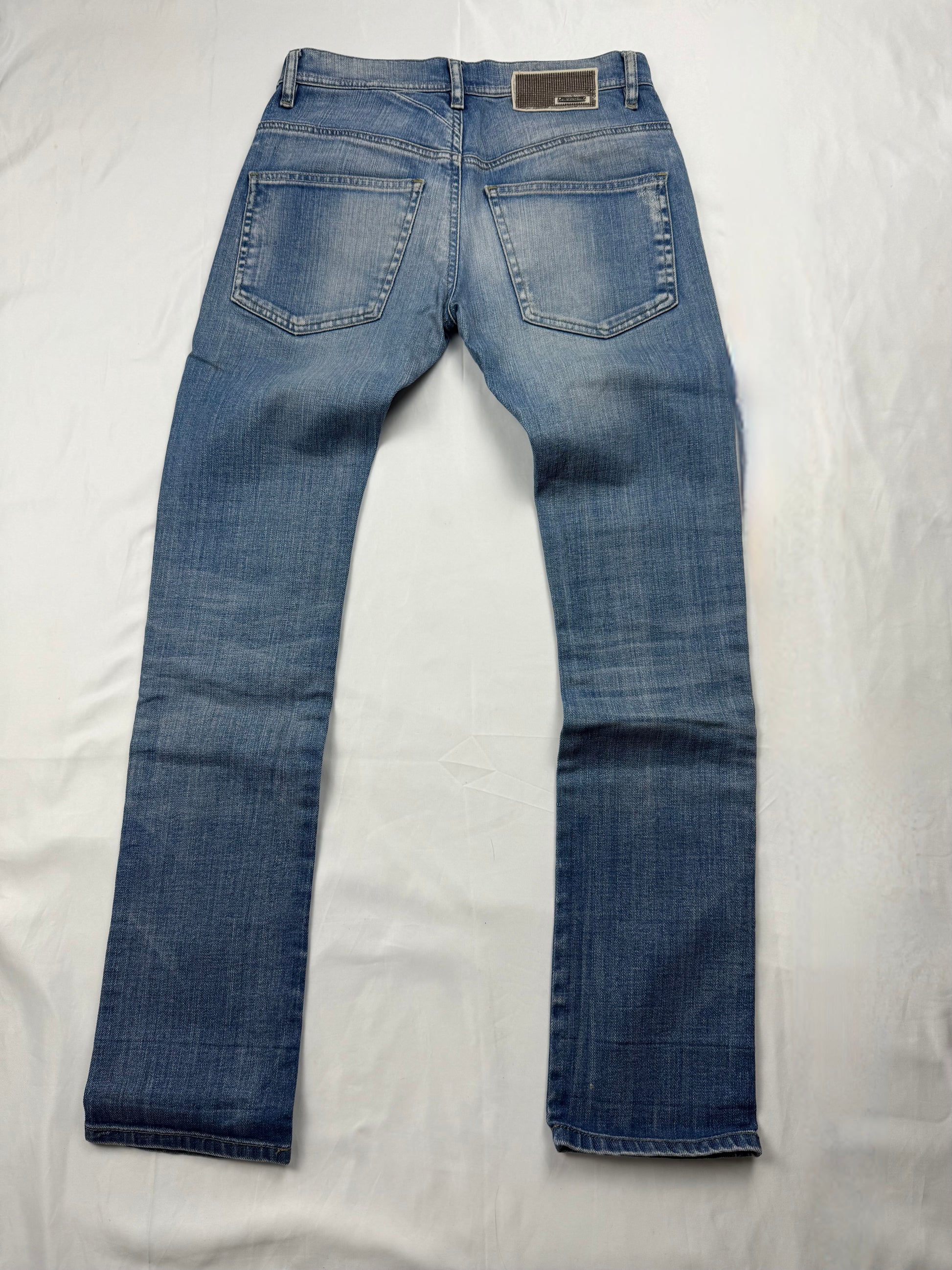 Blue denim low rise straight legs pants (XS)