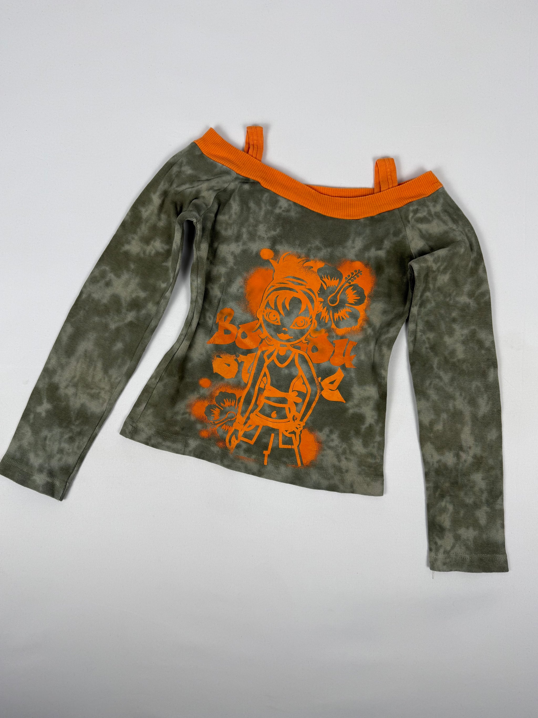 Khaki graphic long sleeves top (XS)
