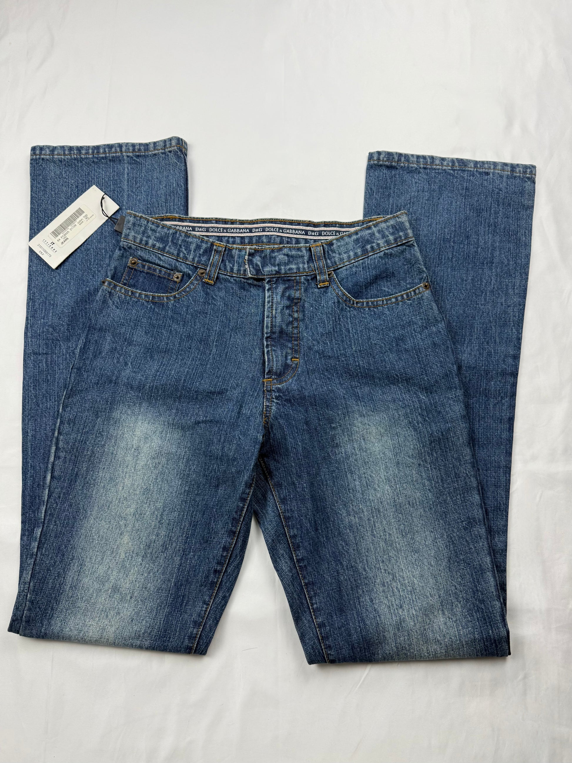 Navy blue denim low waist flared pants (XS)