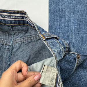 Navy blue denim low waist flared pants (XS)